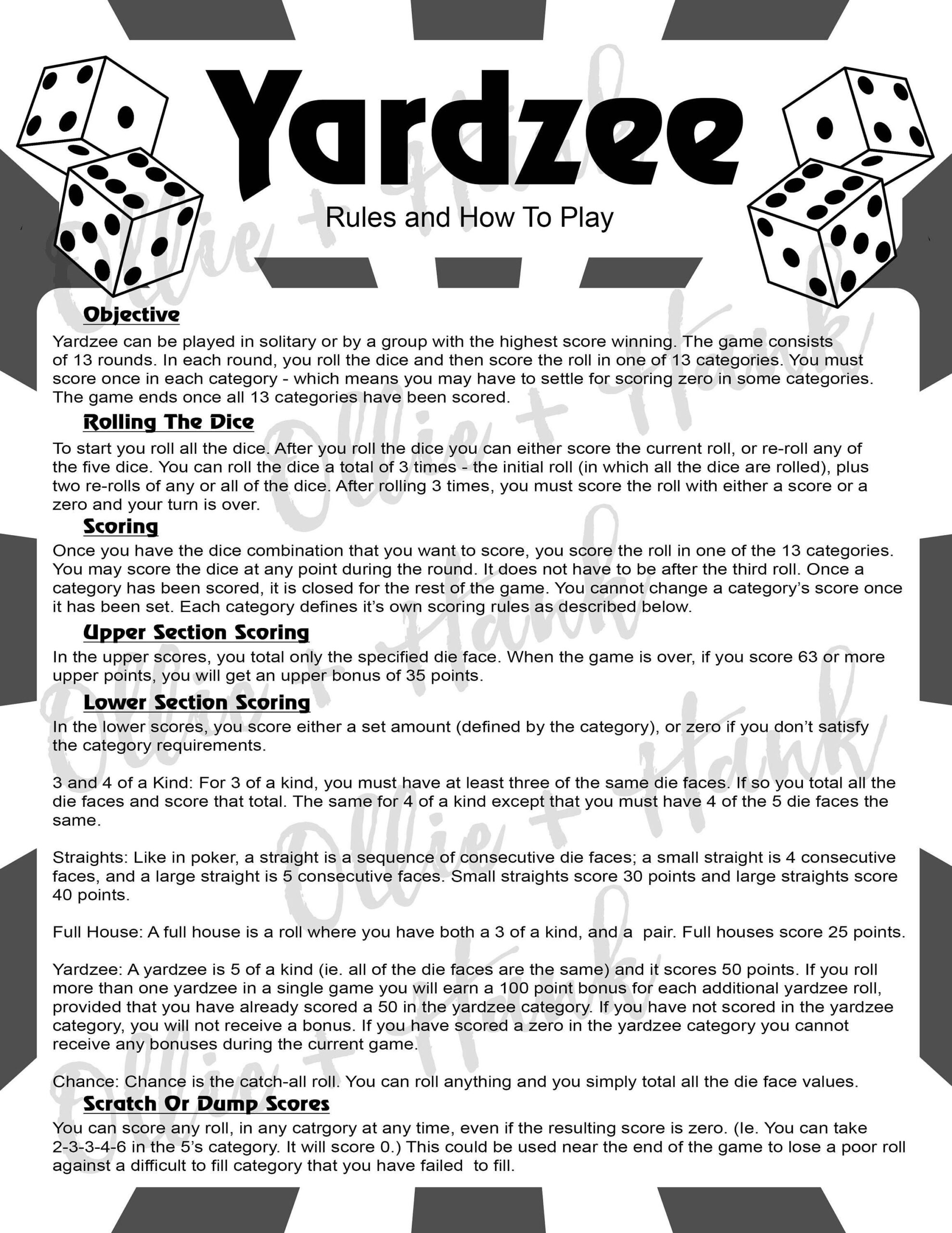 Yardzee Rules Printable Free throughout Yardzee Rules Printable Free