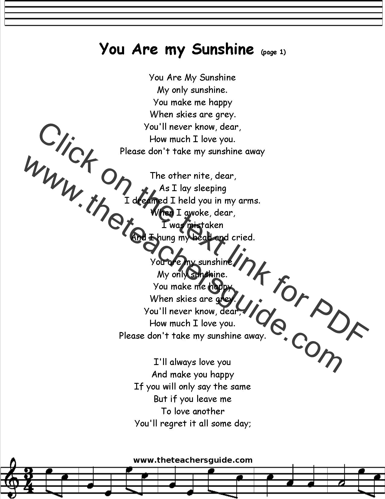 You Are My Sunshine Lyrics, Printout, Midi, And Video intended for Free Printable &amp;amp;#039;You Are My Sunshine&amp;amp;#039; Lyrics