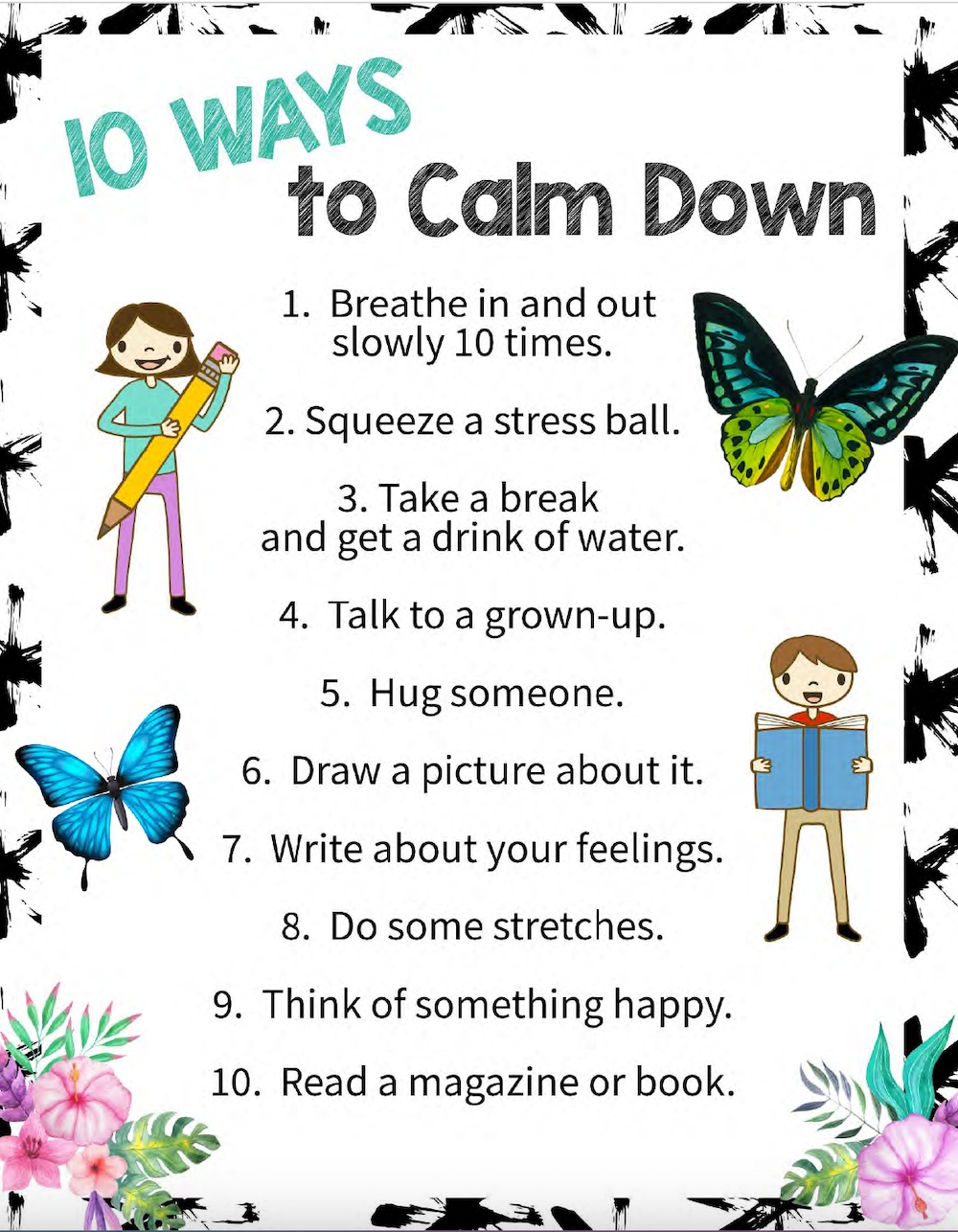 10 Ways To Calm Down For Kids A Free Printable Poster