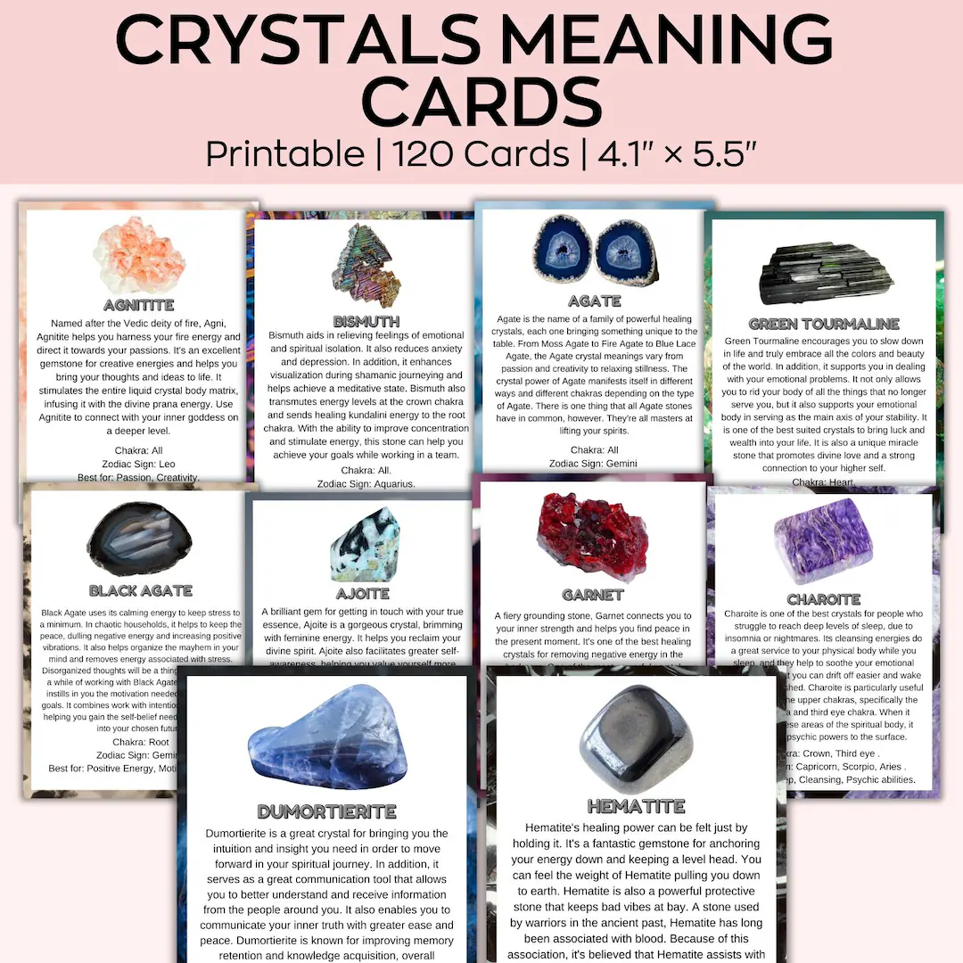100 Printable Crystal Meaning Cards 100 Printable Crystal Meaning Cards