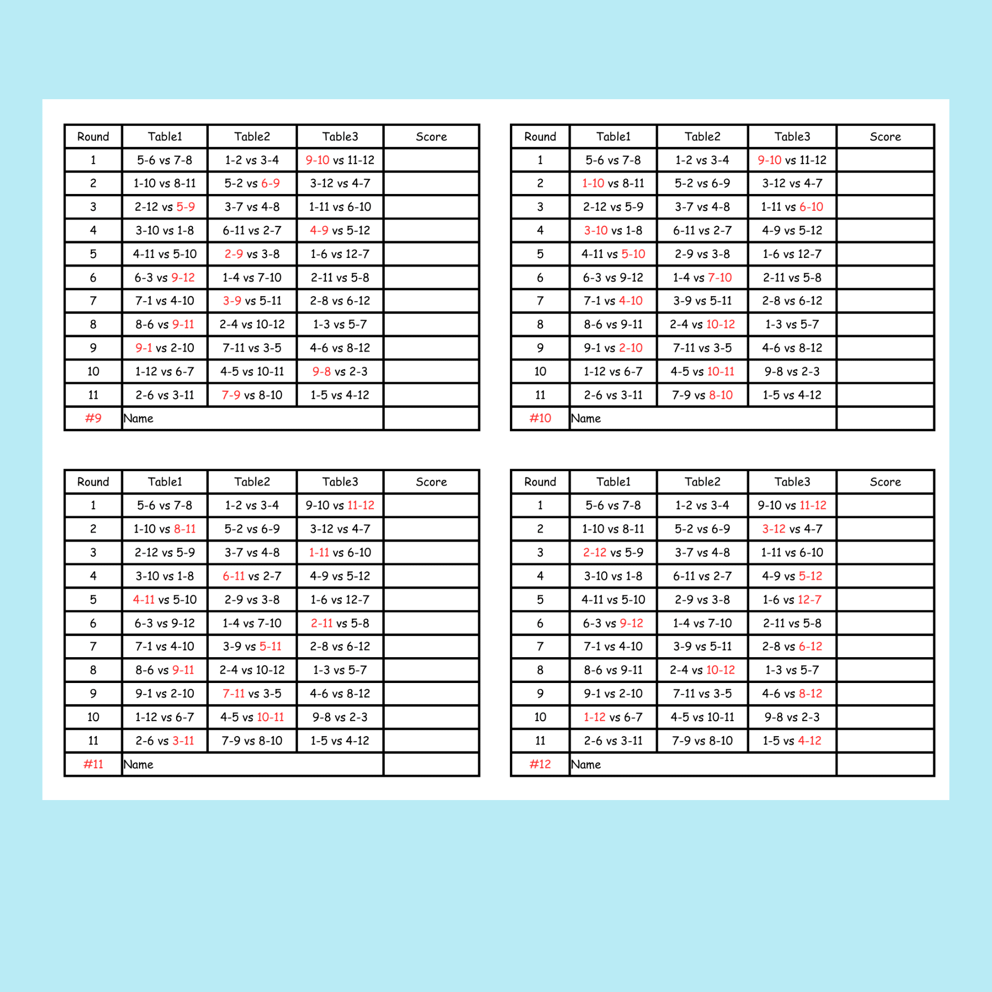 free printable euchre score cards