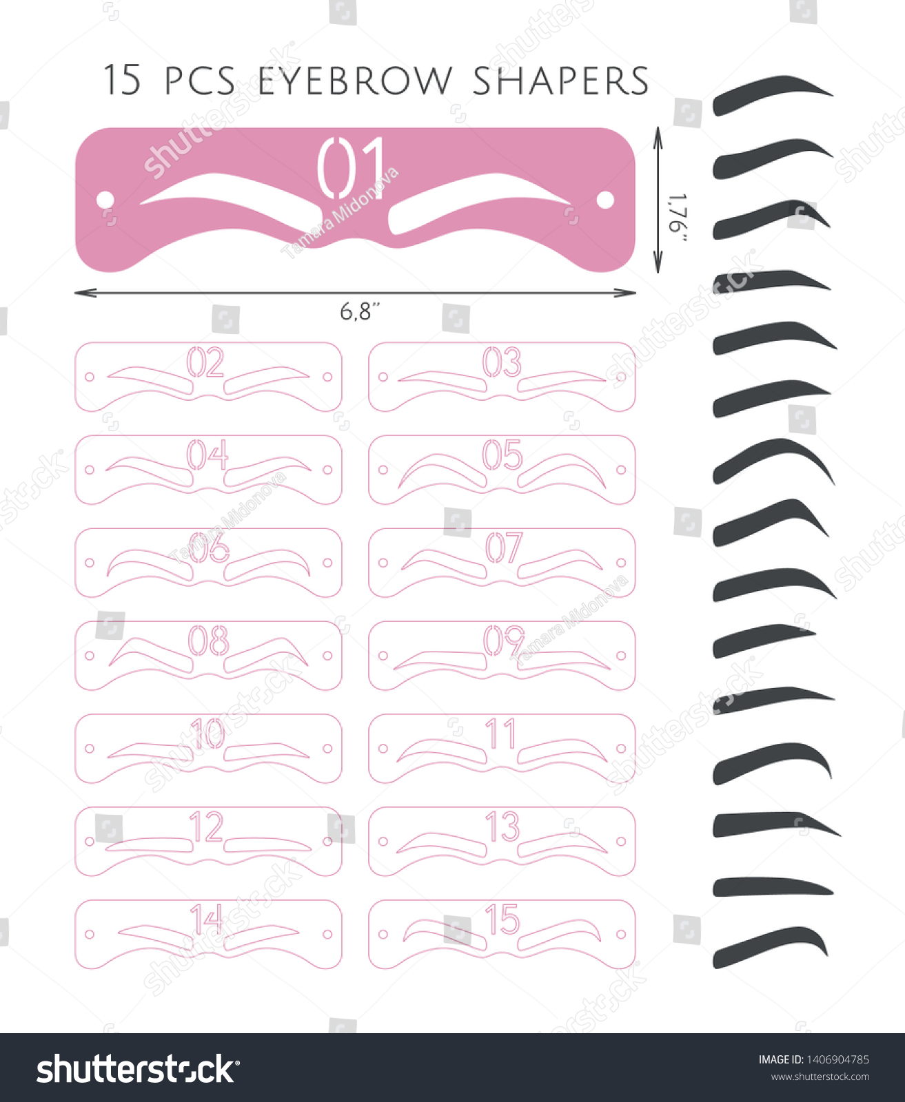 15 Shapes Eyebrow Stencils Cutout Silhouettes 1406904785