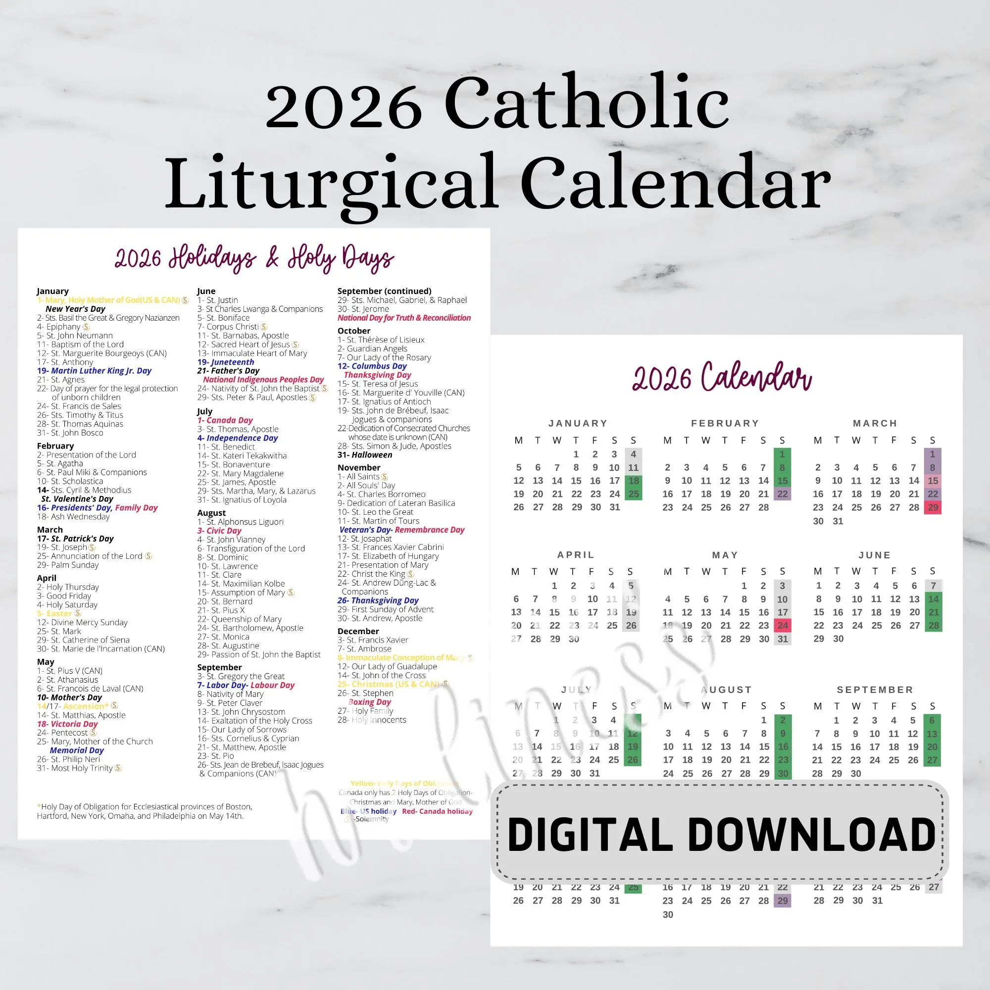 2026 Catholic Calendar Digital