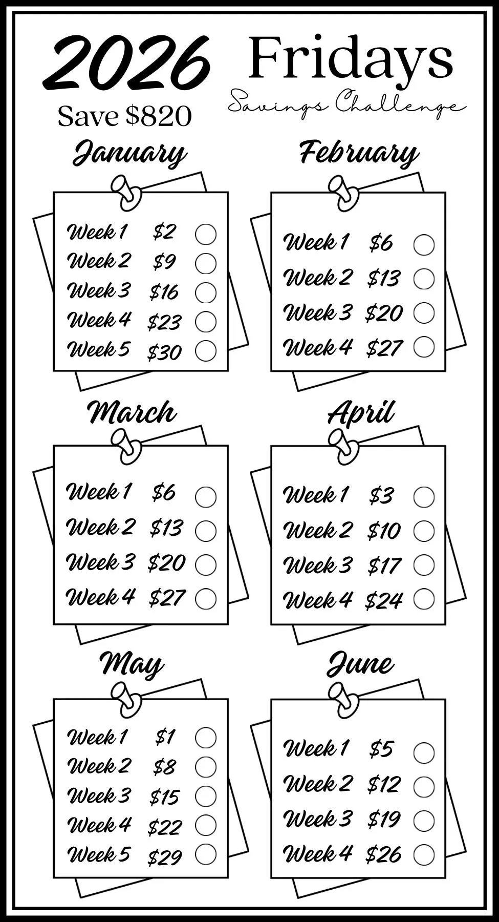 2026 Fridays Savings Challenge Save 820