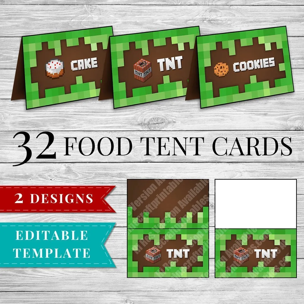 32 Printable Minecraft Food Tent Cards