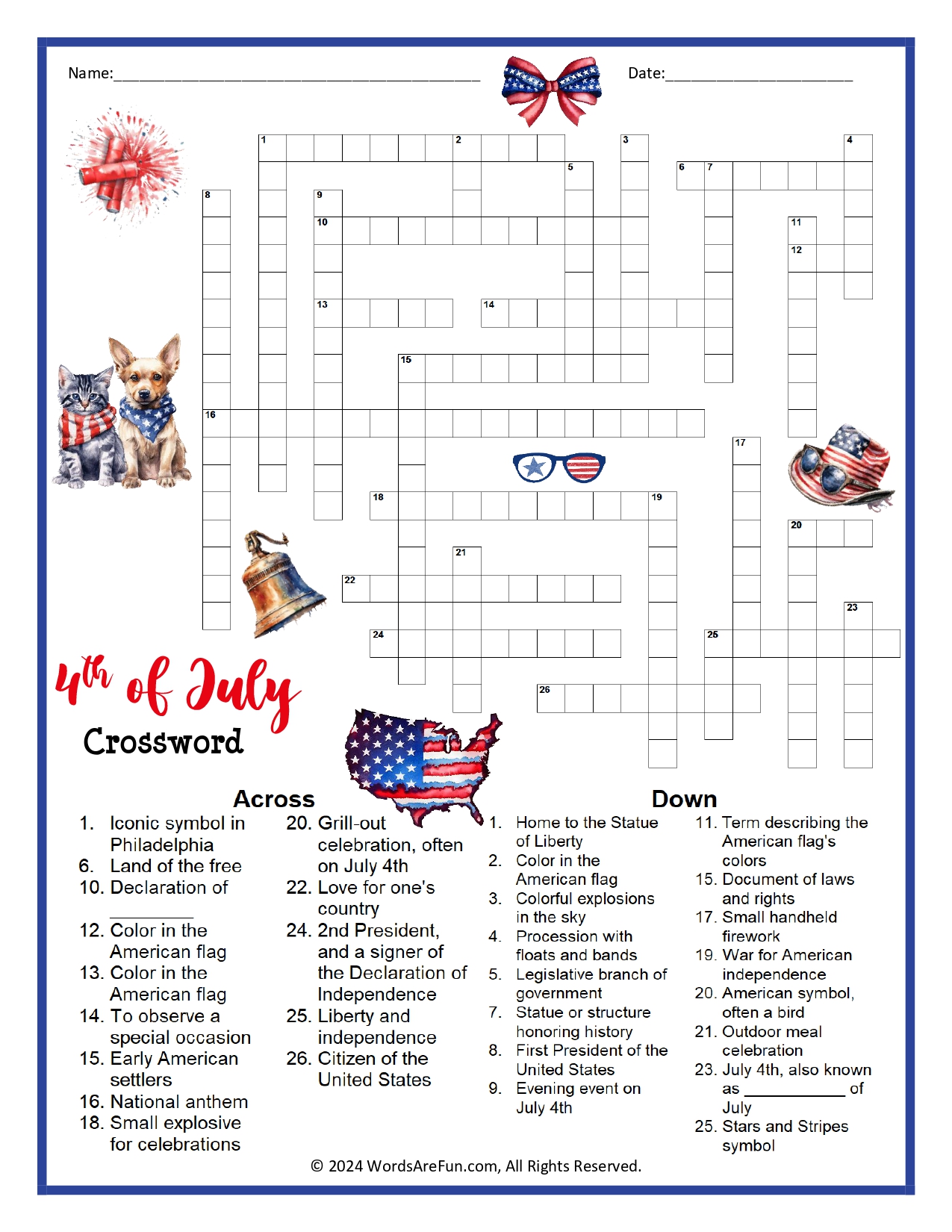 4th july crossword puzzle printables 4th july crossword puzzle printables