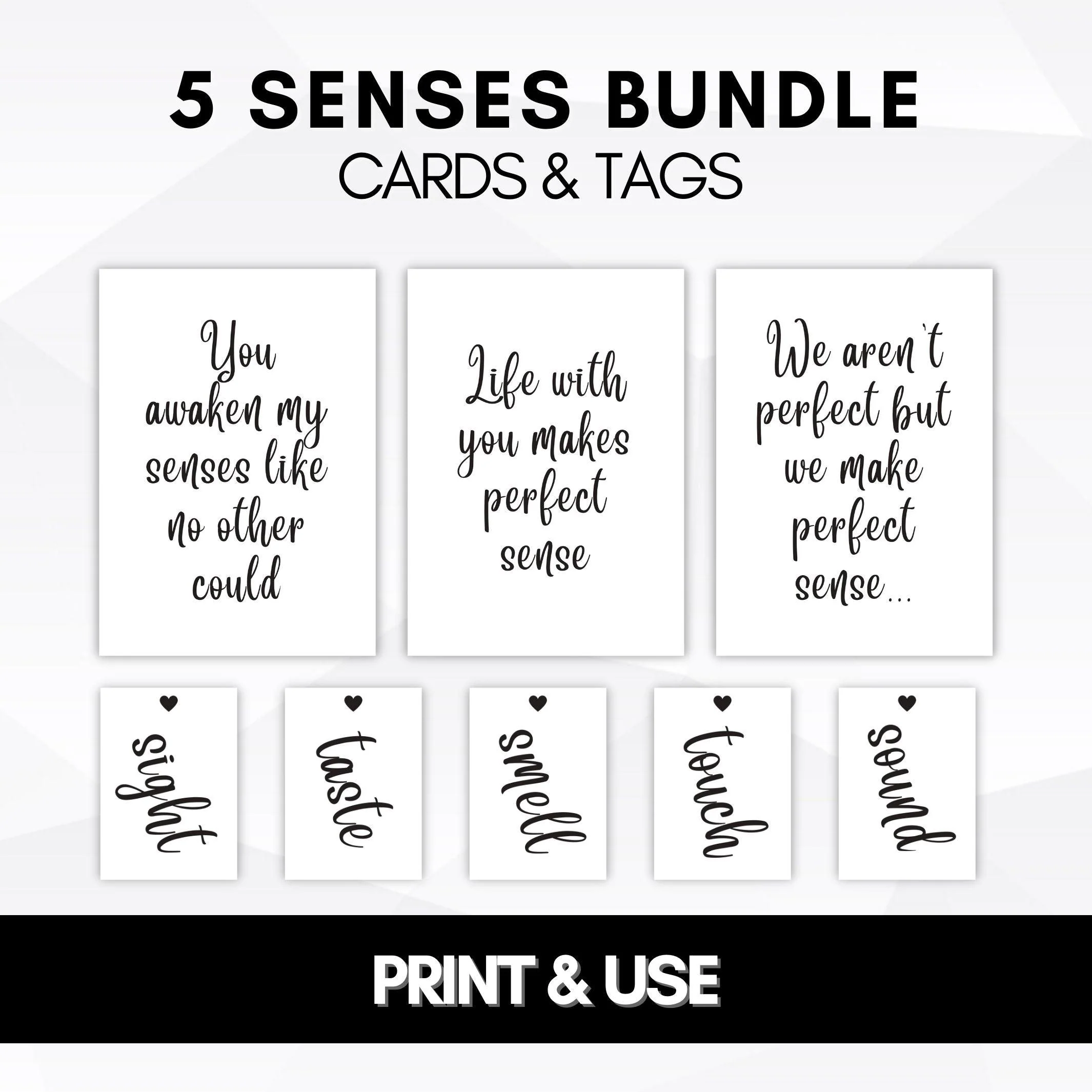 5 Senses Bundle 5 Senses Cards 5 Senses Gift Tags Print Use