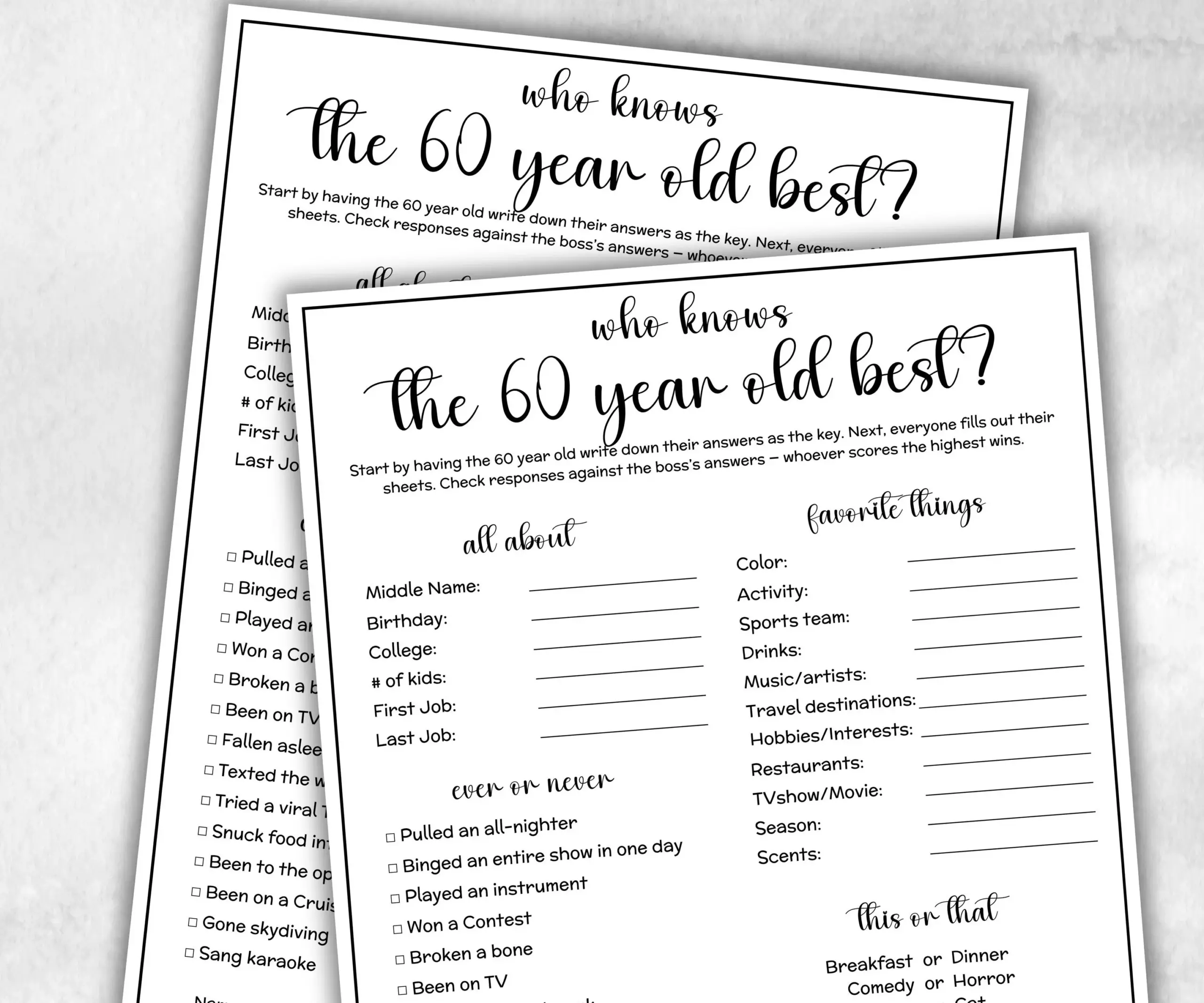 60th birthday games free printable