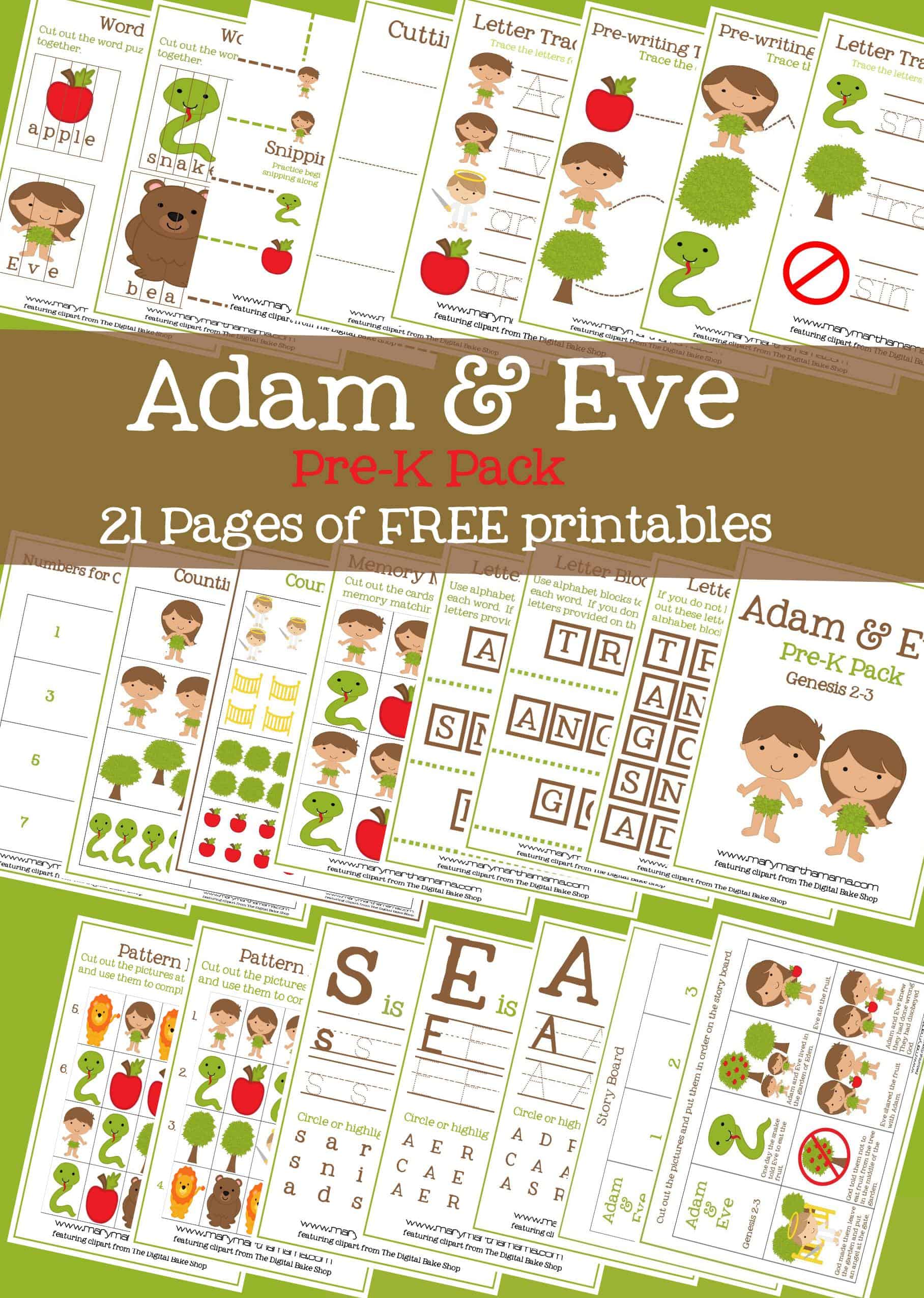 Adam Eve Pre K Pack Free Printables