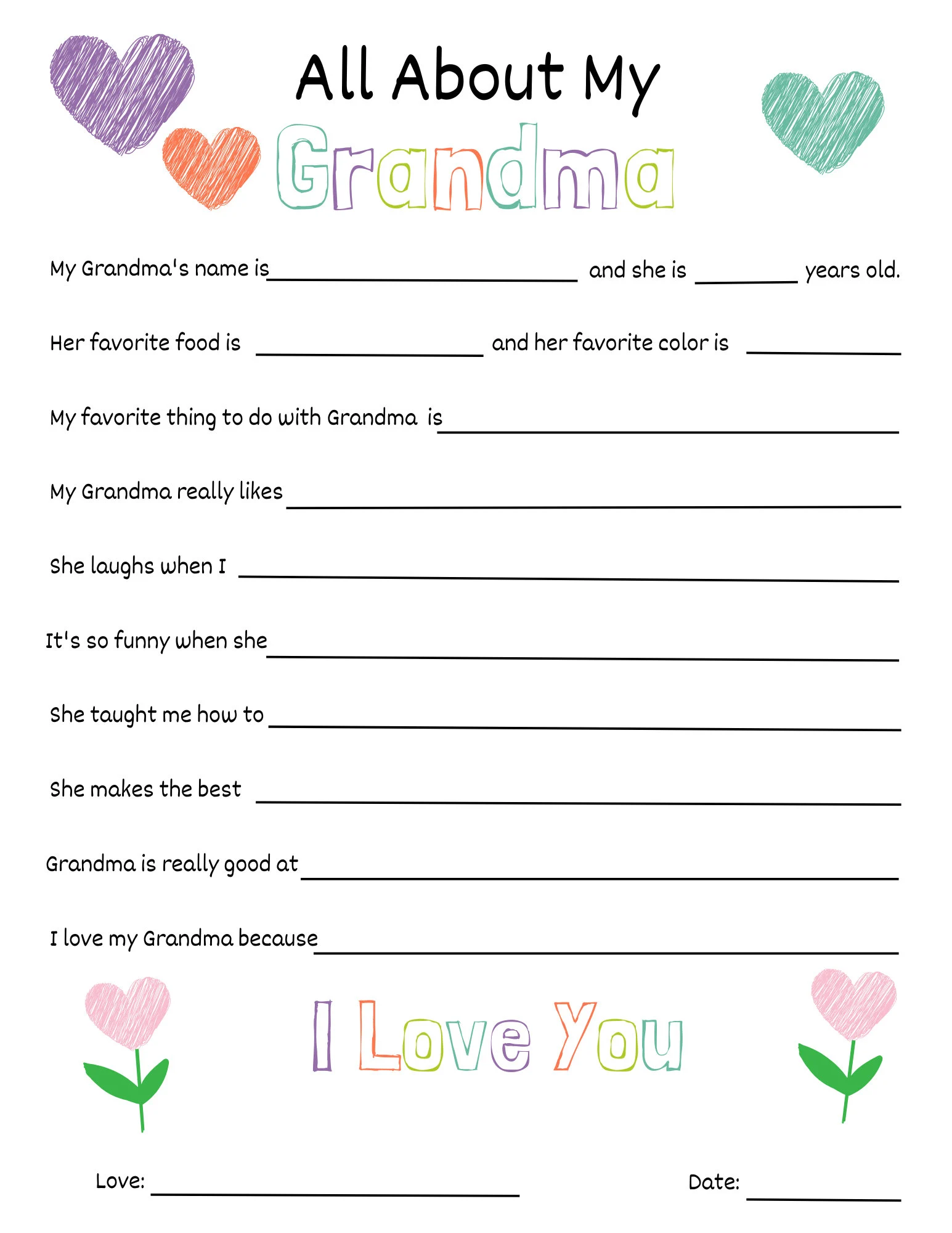 All About Grandma Printable Questions All About Grandma Printable Questions