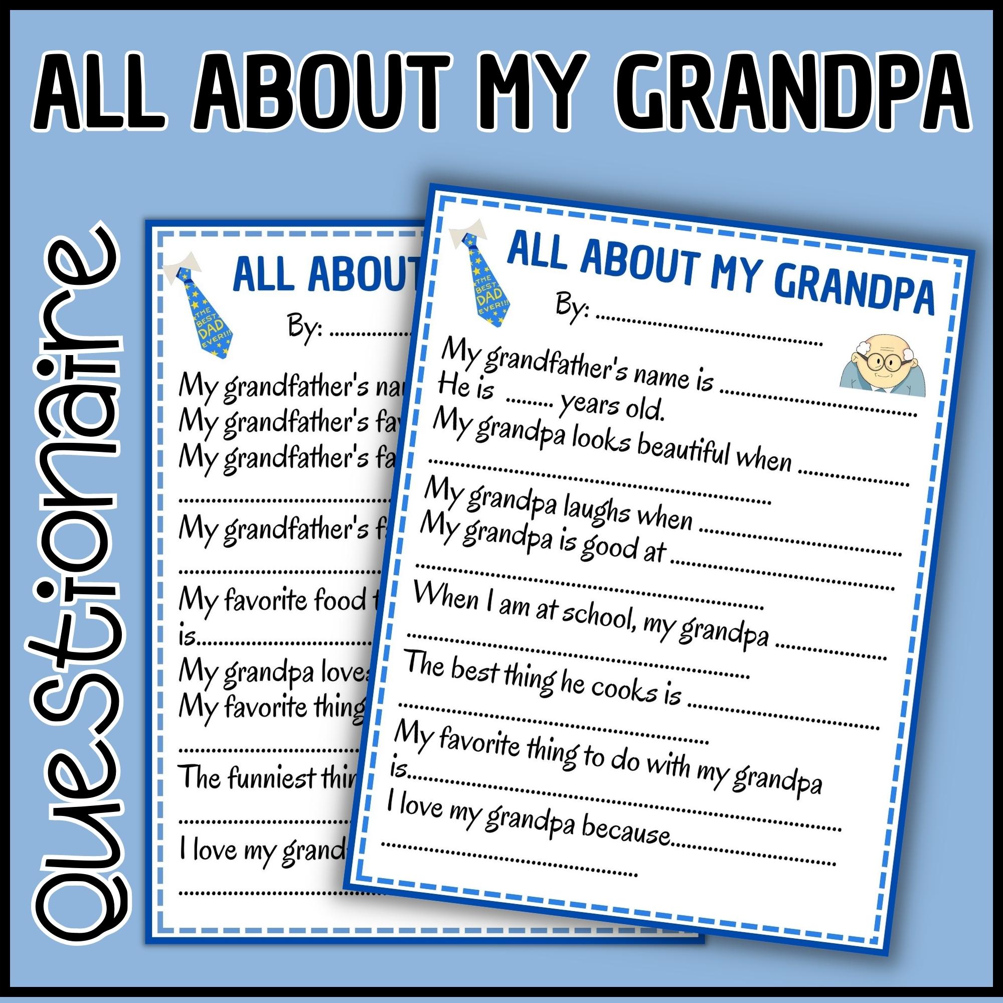 All About My Grandfather Questionnaire Grandparents Day Worksheet All About My Grandfather Questionnaire Grandparents Day Worksheet