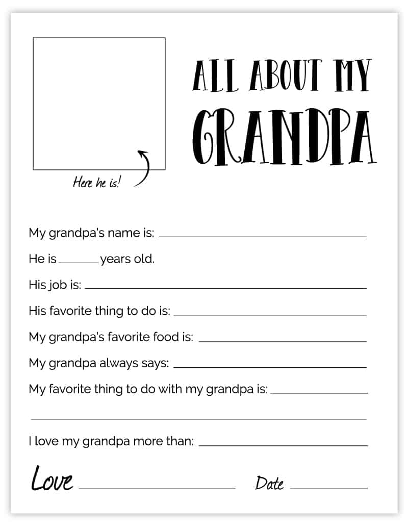All About My Grandpa Fathers Day Printable