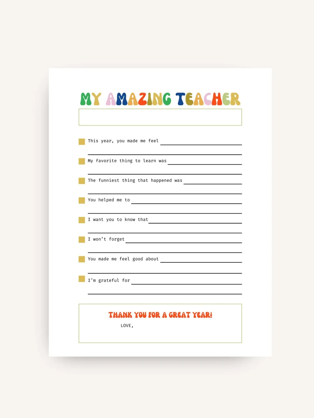 Amazing Teacher Questionnaire