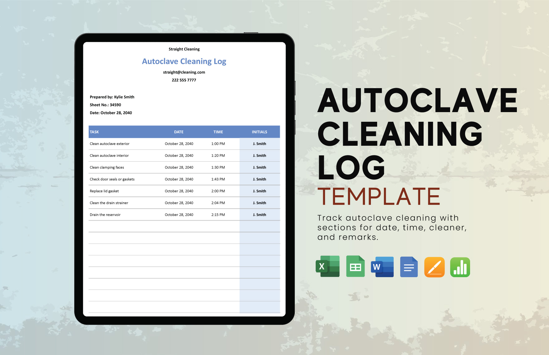 Autoclave Cleaning Log Autoclave Cleaning Log