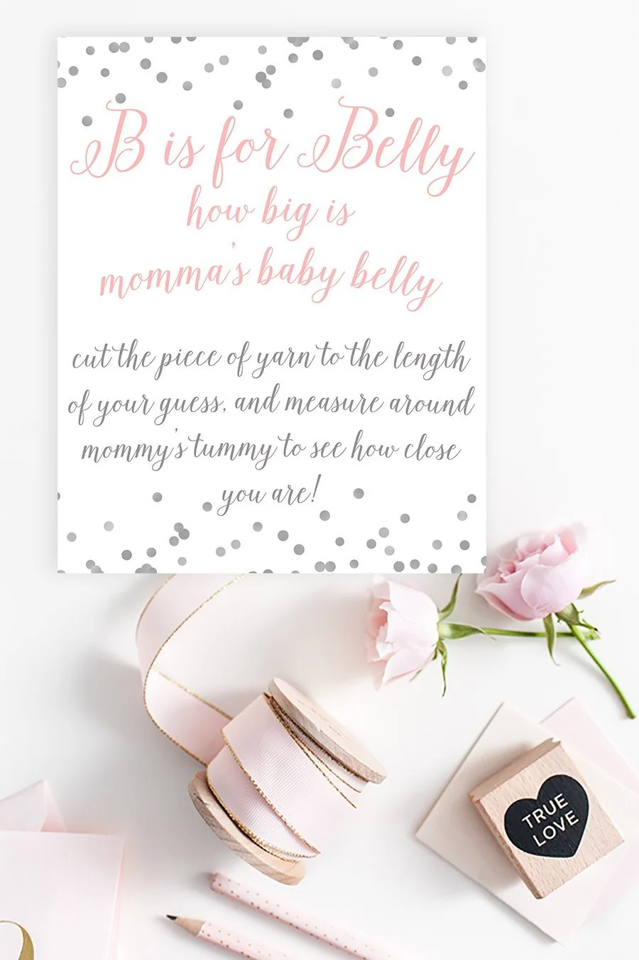B Is For Belly Sign Pink Grey Confetti Printable