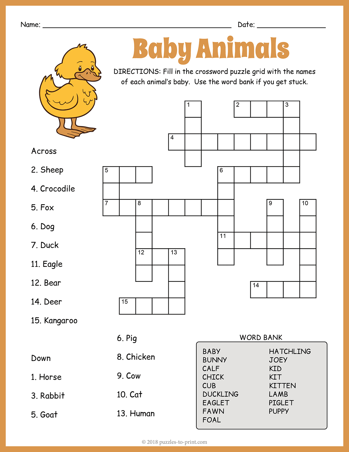 Baby Animals Crossword shtml Baby Animals Crossword shtml