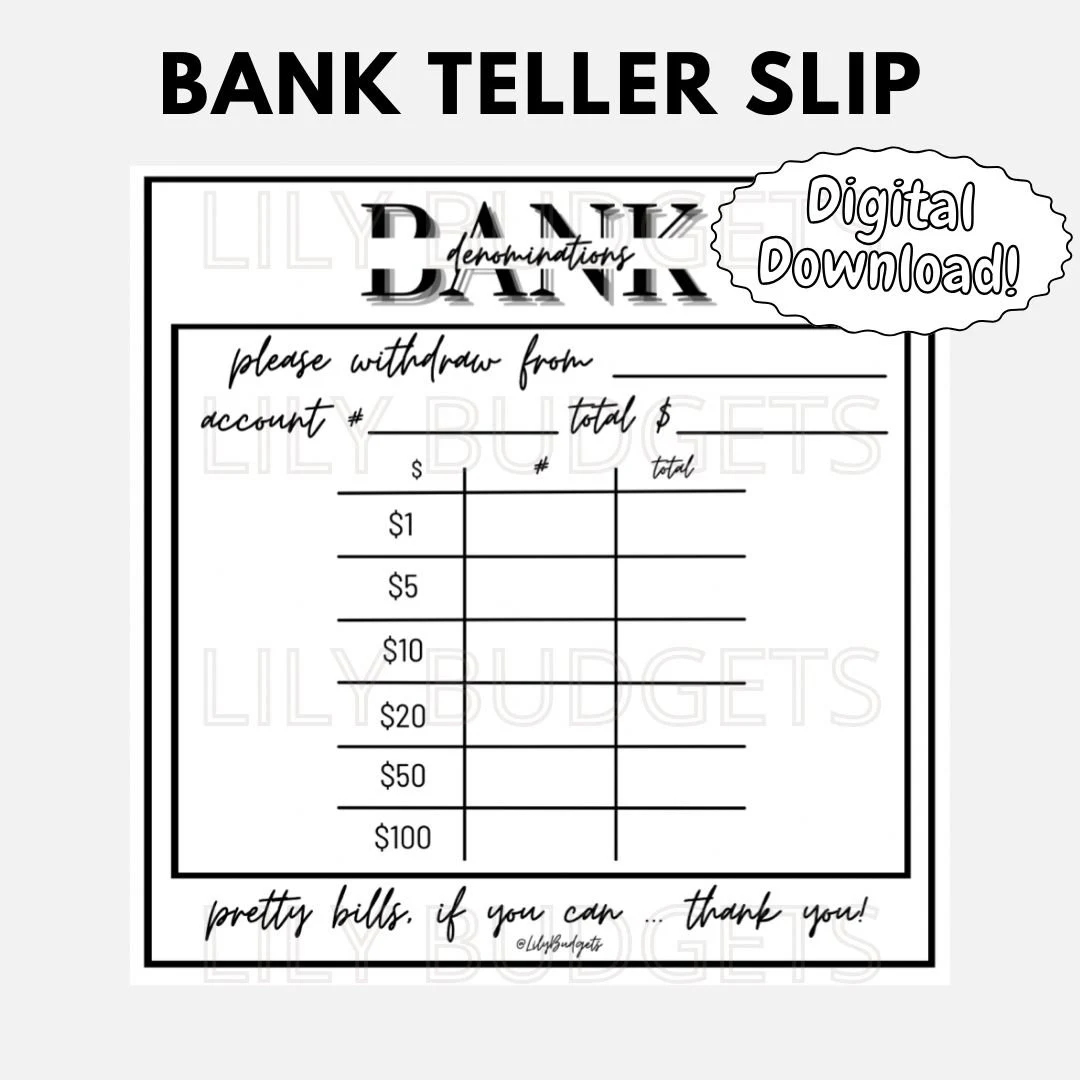 Bank Teller Slip Digital Download Bank