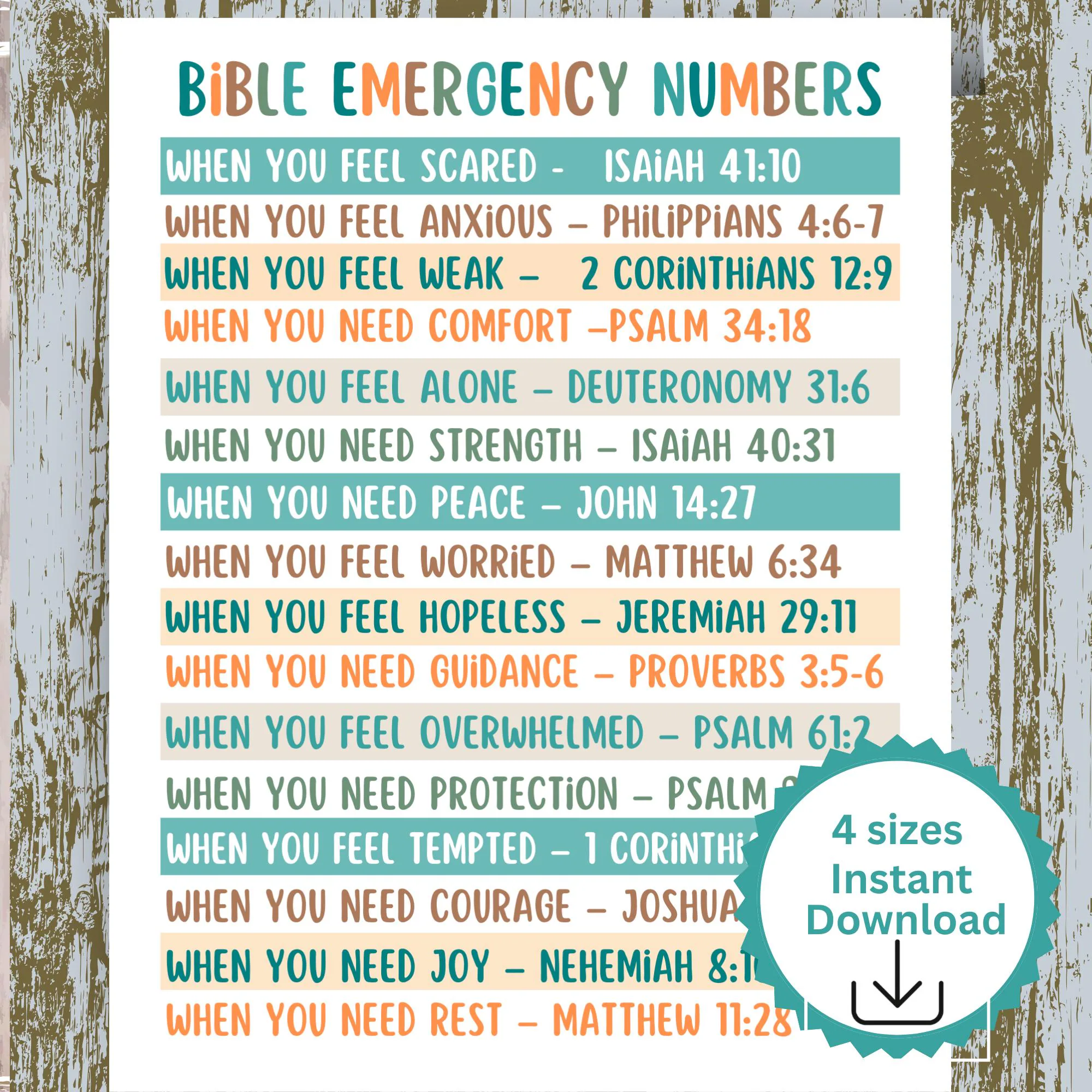 Bible Emergency Numbers Printable