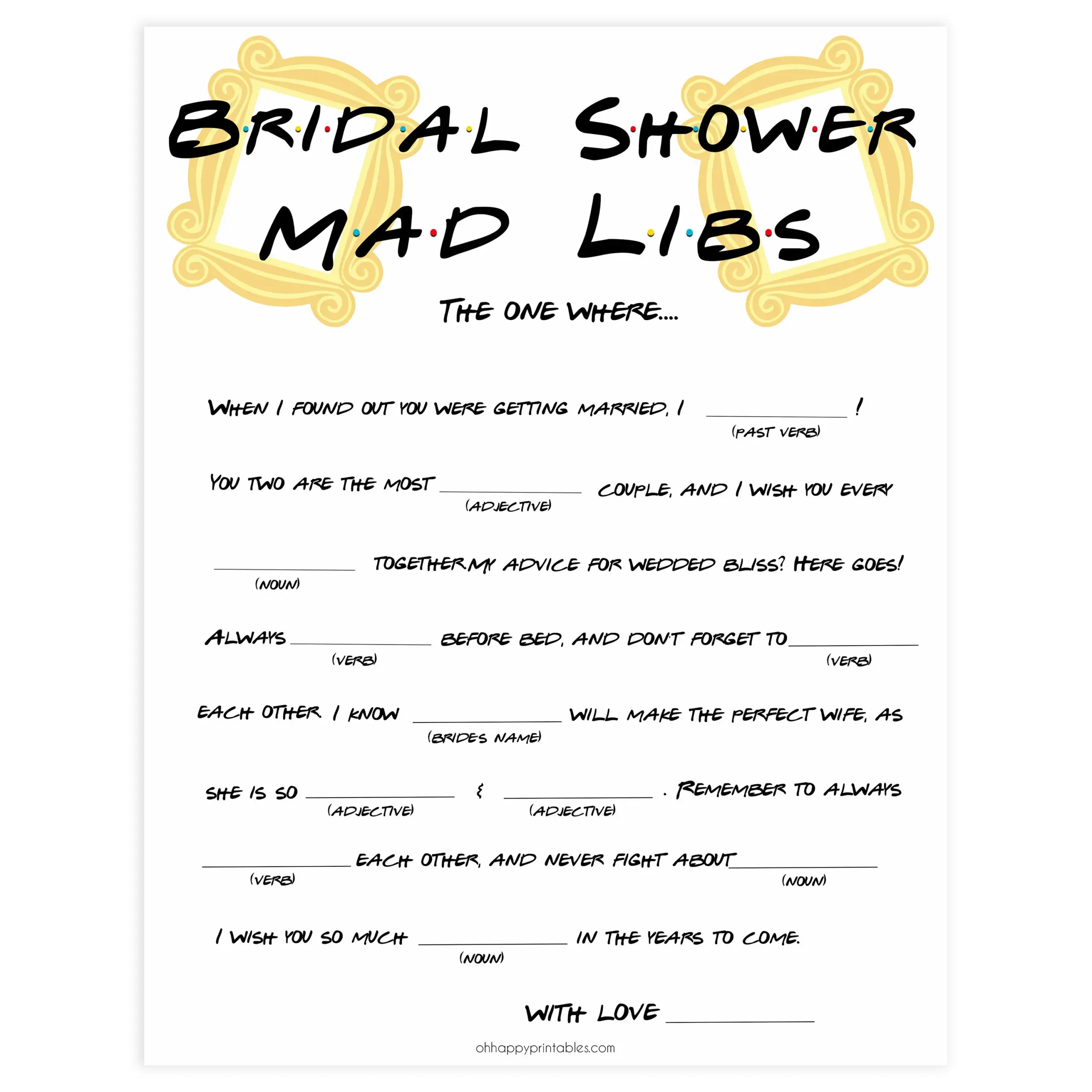Bridal Mad Libs Game Friends