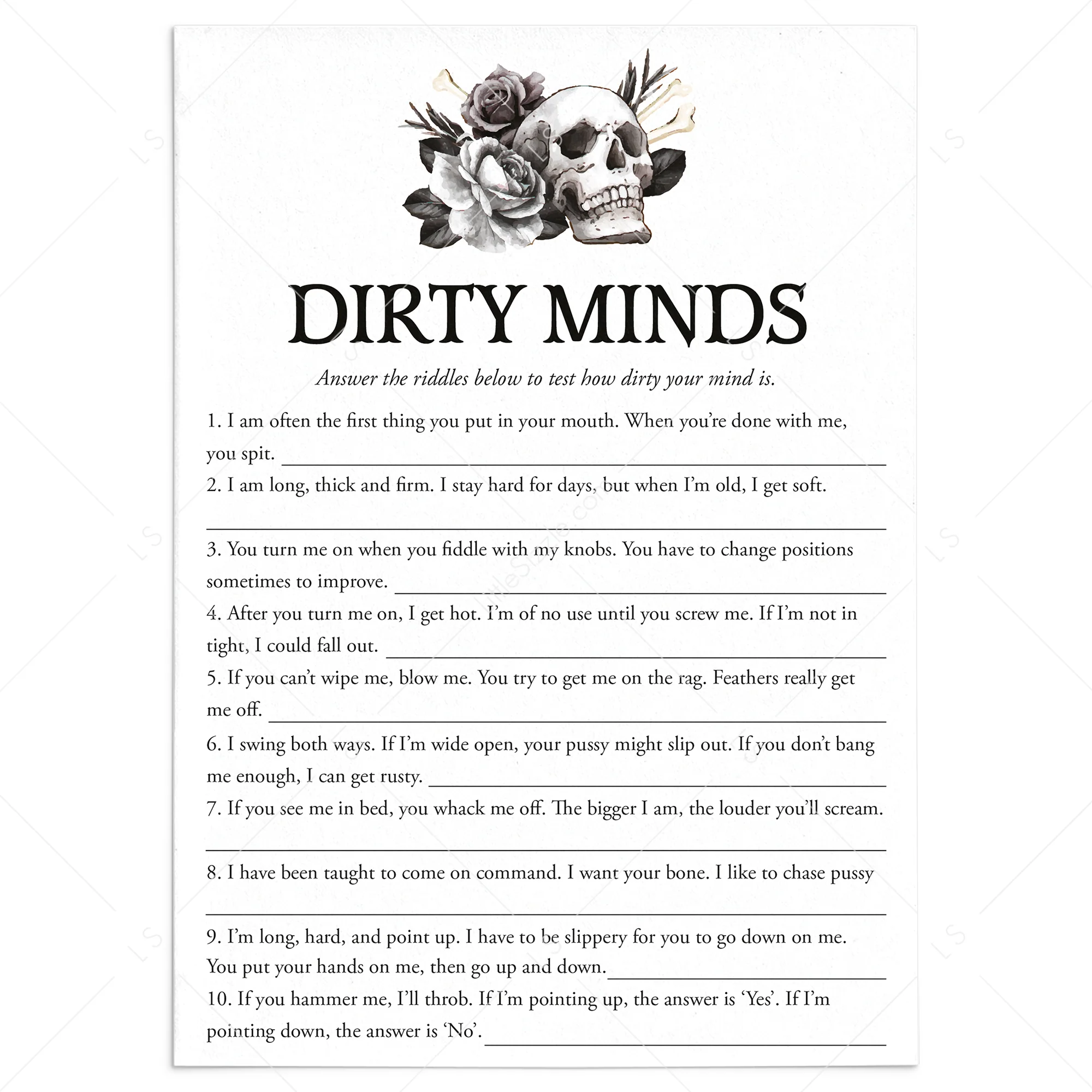 Bride Or Die Theme Dirty Minds Game With Answers Printable Bride Or Die Theme Dirty Minds Game With Answers Printable