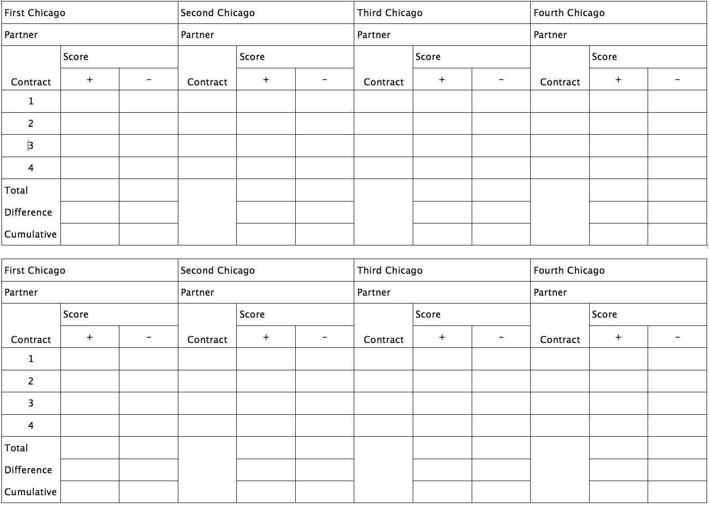 Bridge Score Cards