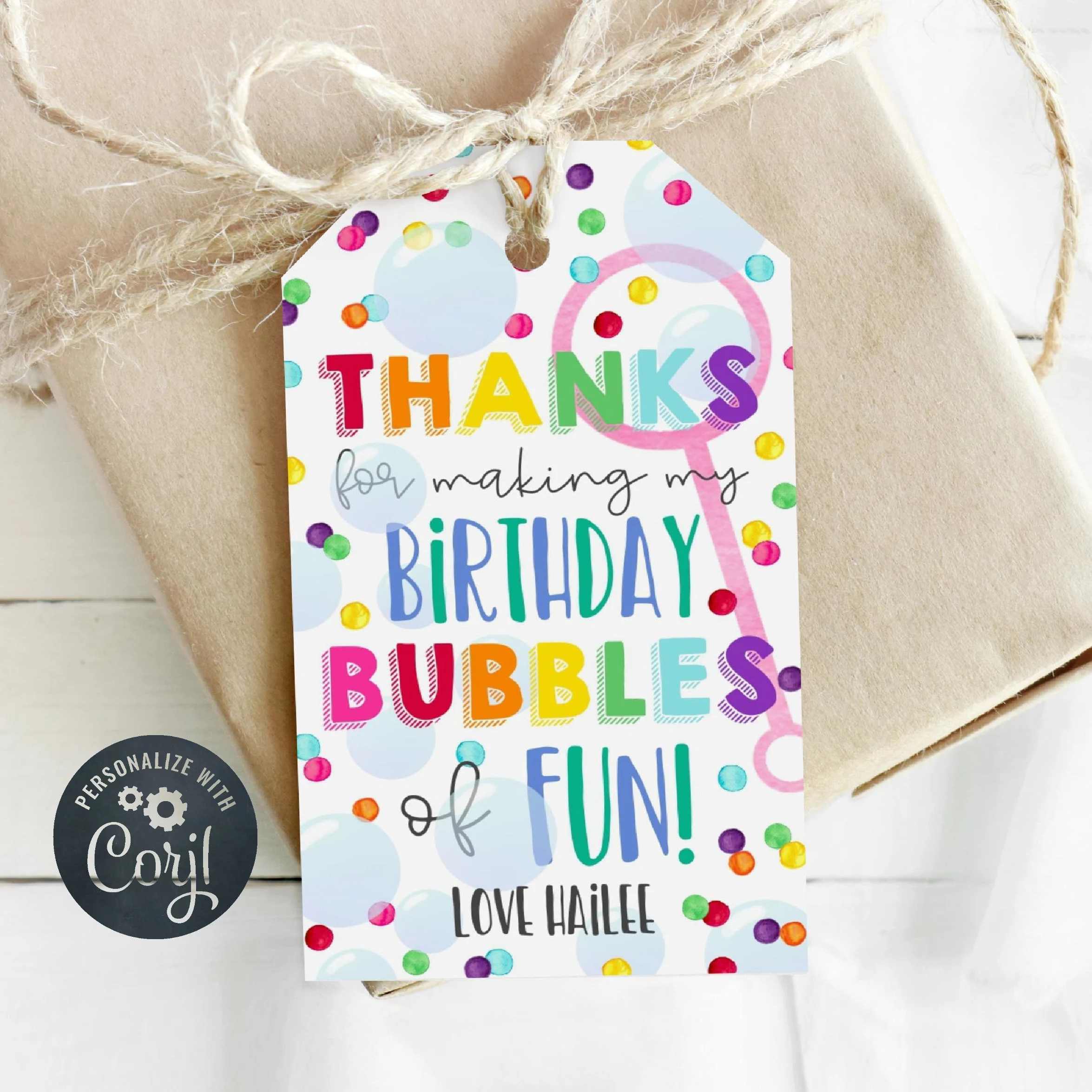Bubbles Birthday Party Favor Tag