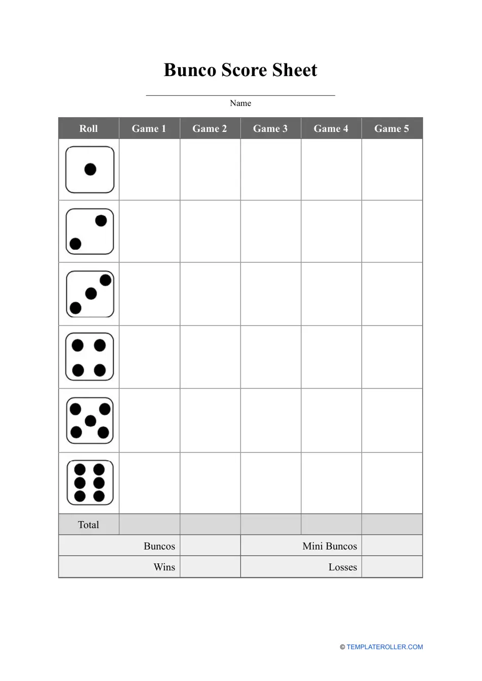 Bunco Score Sheet Template