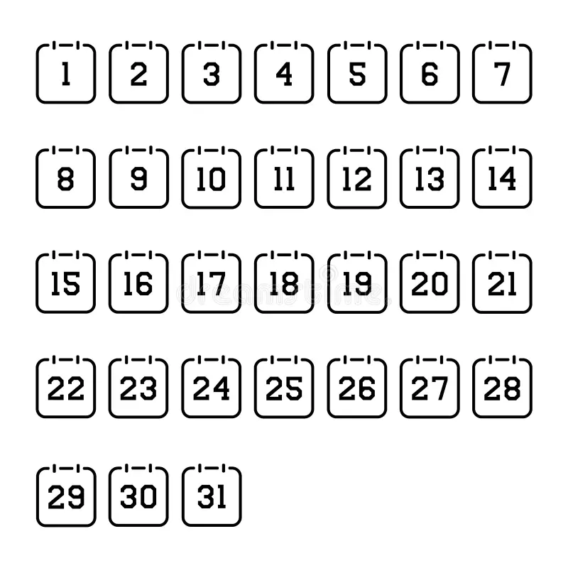 free printable calendar numbers 1 31