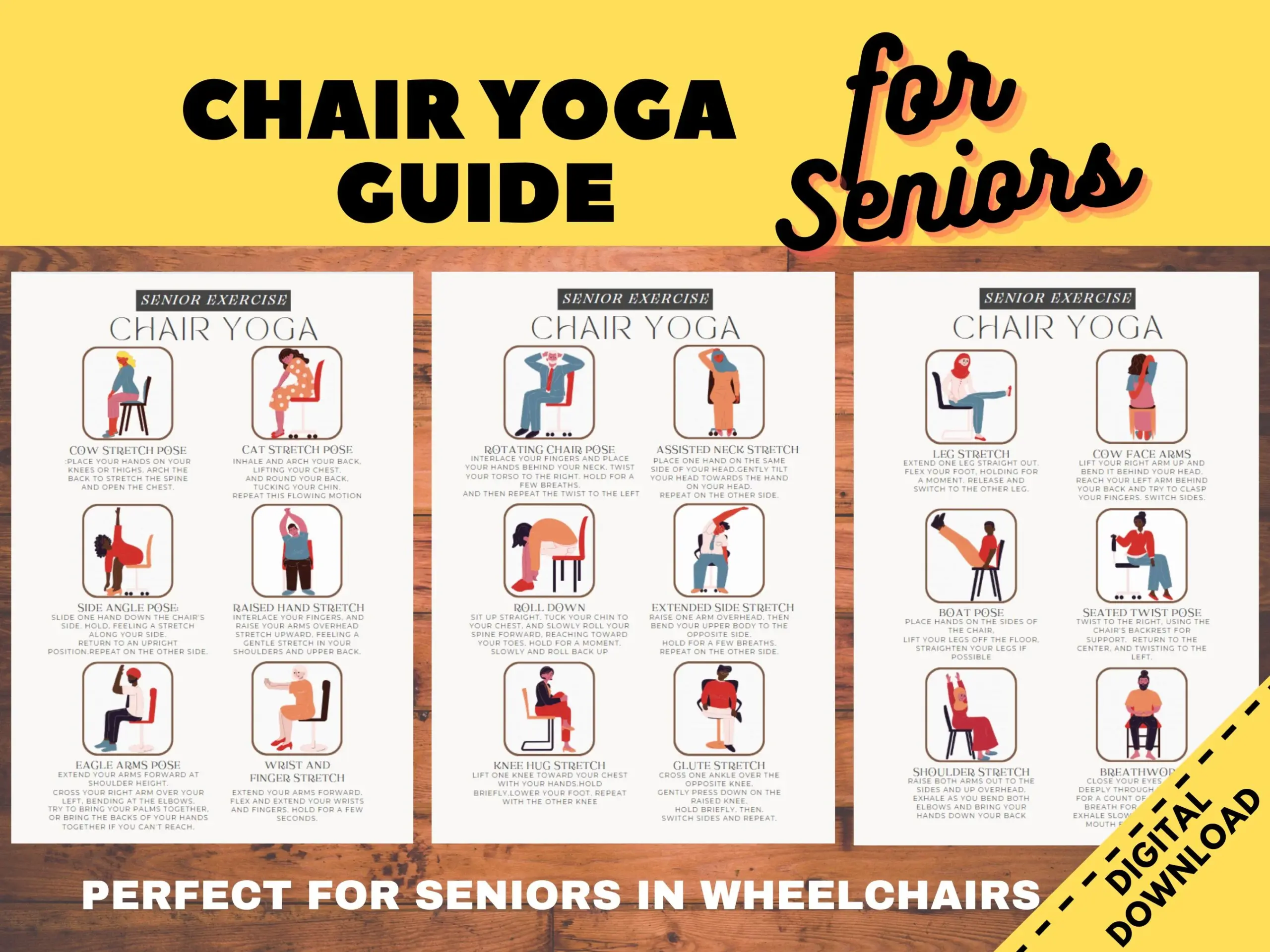 Chair Yoga Guide For Seniors Exercise For Elderly Physical Therapy Printable Wheelchair Exercise Nursing Home Sport Dementia Printables Chair Yoga Guide For Seniors Exercise For Elderly Physical Therapy Printable Wheelchair Exercise Nursing Home Sport Dementia Printables