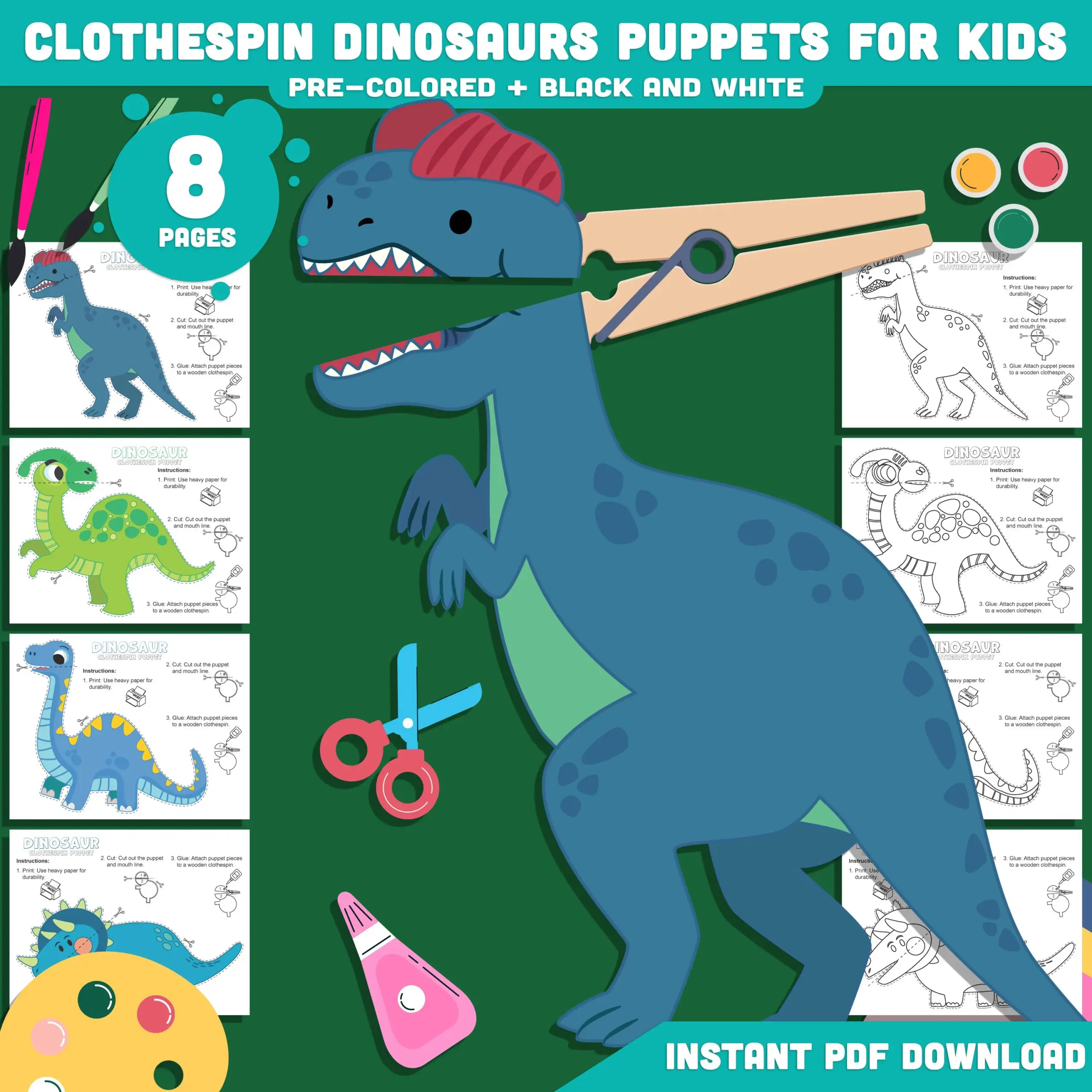 Clothespin Dinosaur Puppets 8 Page Clothespin Dinosaur Puppets 8 Page