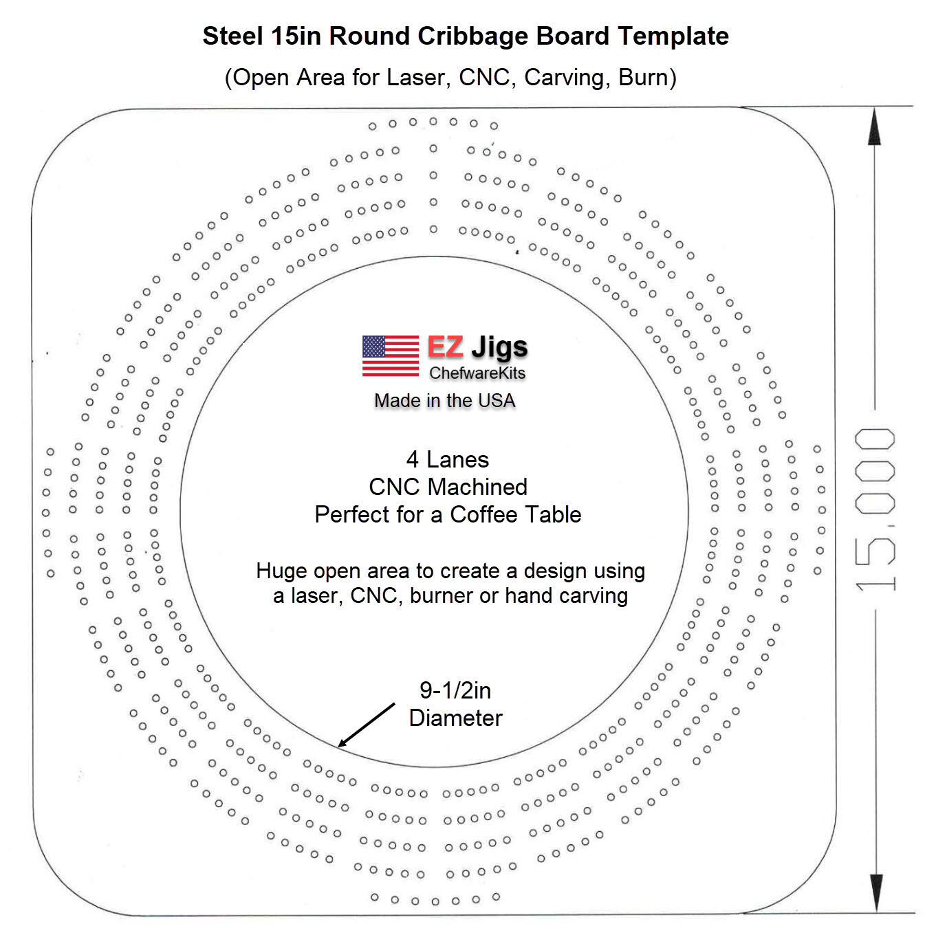Cribbage Template Steel 15in Round Coffee Table Wood Working P148007732 Cribbage Template Steel 15in Round Coffee Table Wood Working P148007732