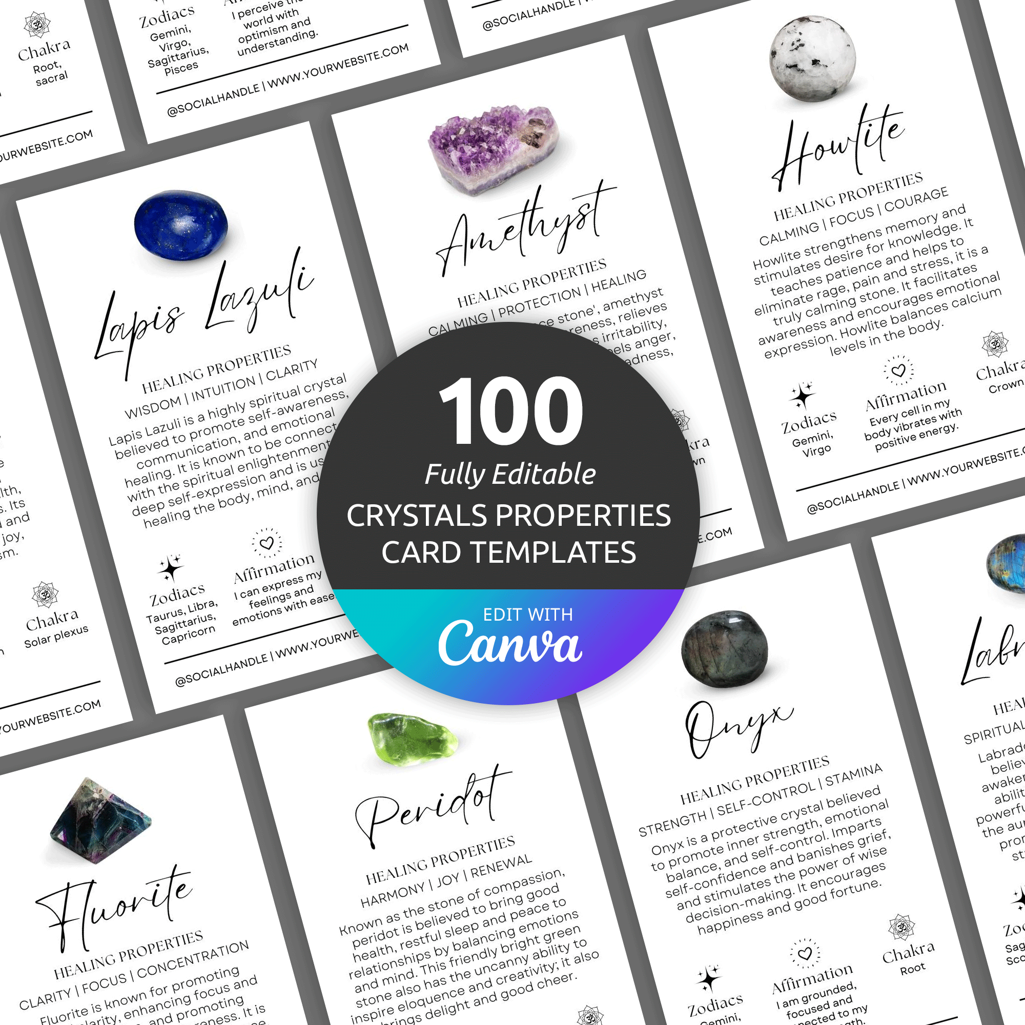 Crystals Healing Properties Canva Template Affirmation Cards Crystals Healing Properties Canva Template Affirmation Cards