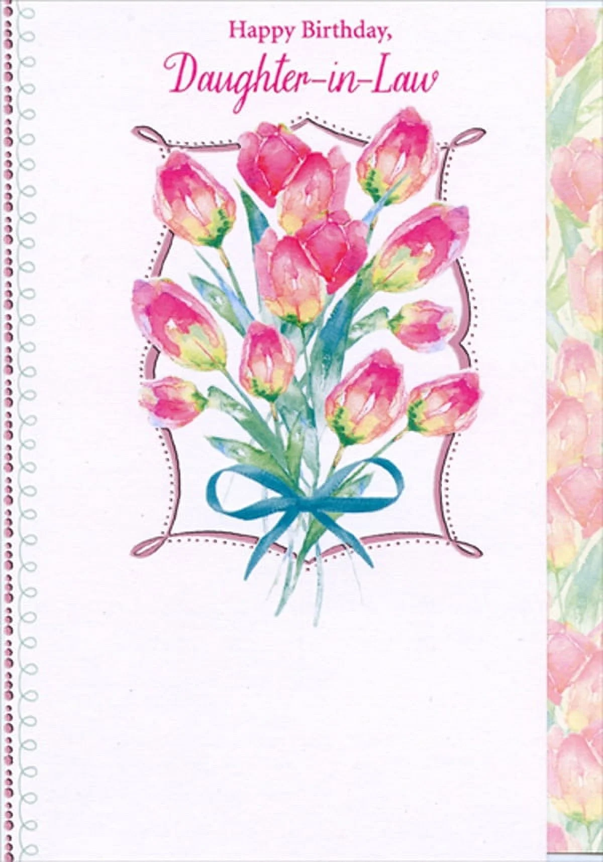 Designer Greetings Pink Flowers Inside Swirling Pink Foil Frame Short Fold Birthday Card For Daughter In Law