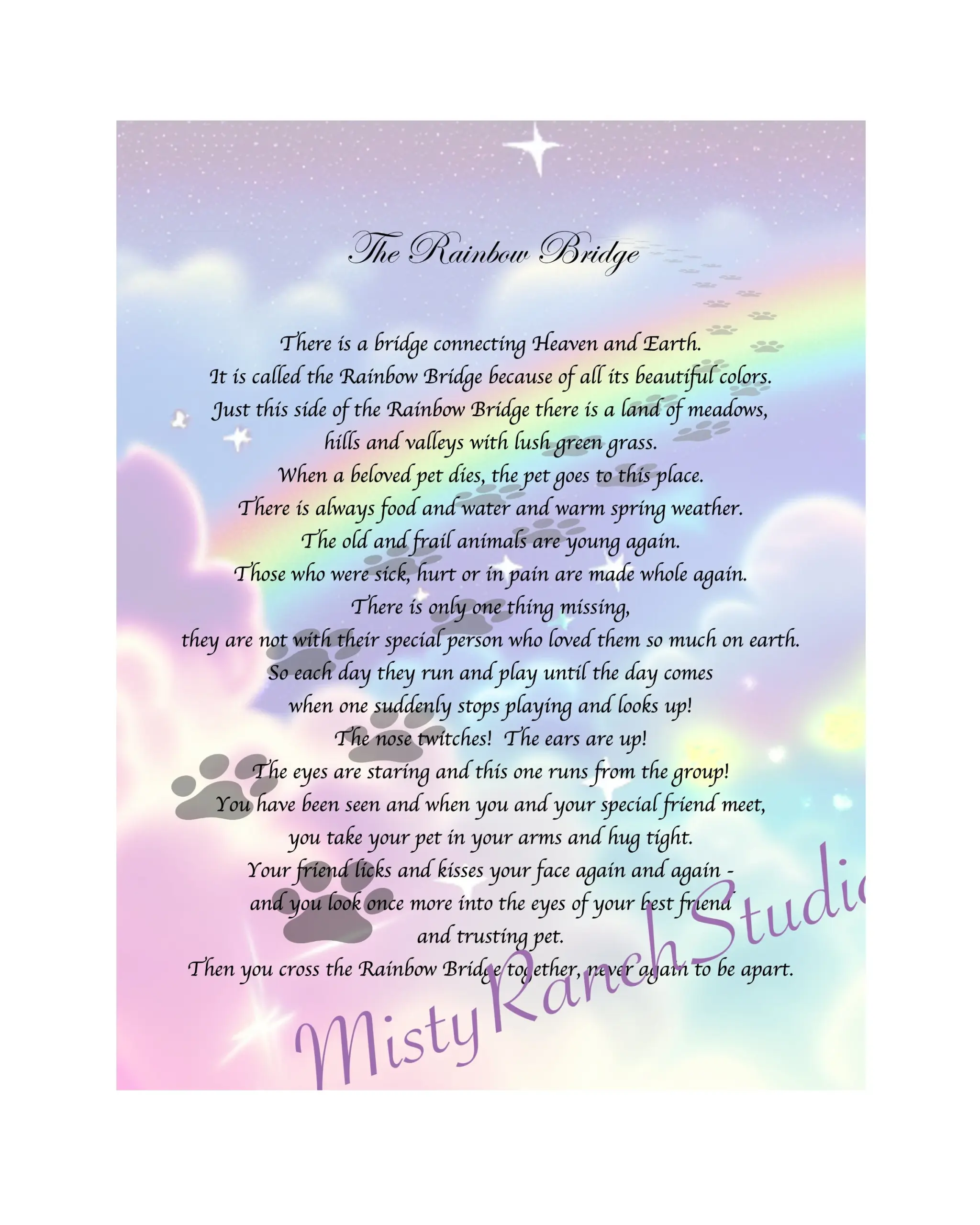 Digital Printable Rainbow Bridge Poem