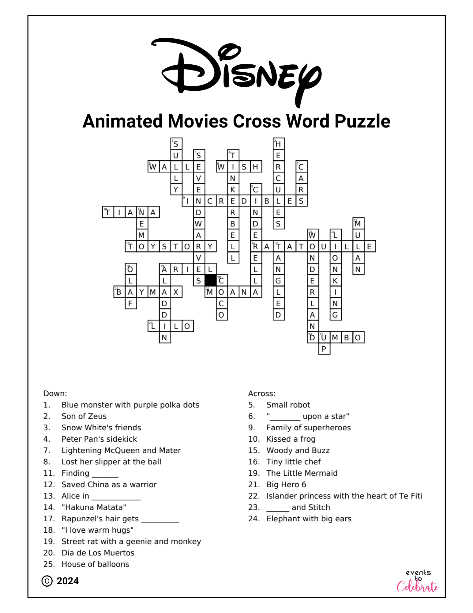 Disney Crossword Puzzles For Kids Villains And Heroes Disney Crossword Puzzles For Kids Villains And Heroes