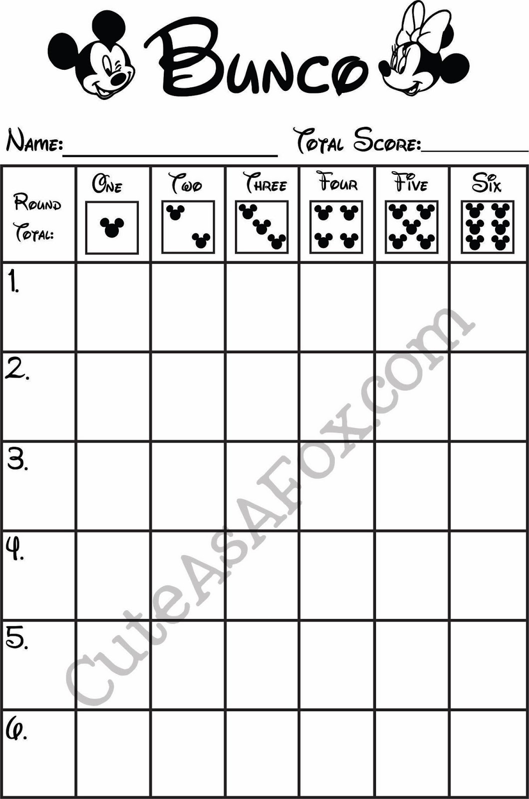 Disneyside Bunco Party Score Card Free Printable Disneyside Bunco Party Score Card Free Printable