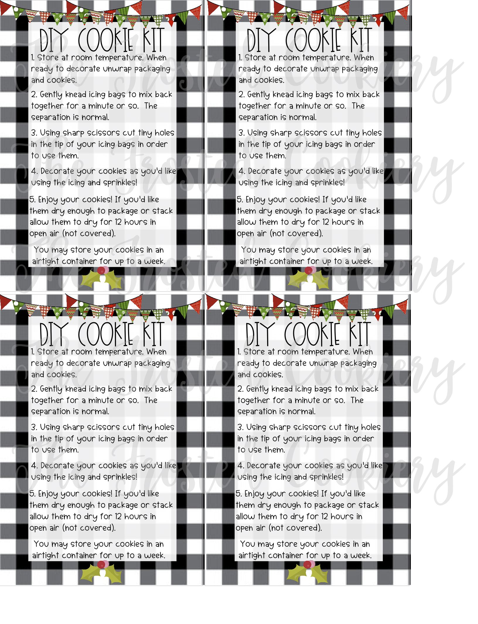 DIY Cookie Kit Instruction Cards Christmas DIY Cookie Kit Instruction Cards Christmas