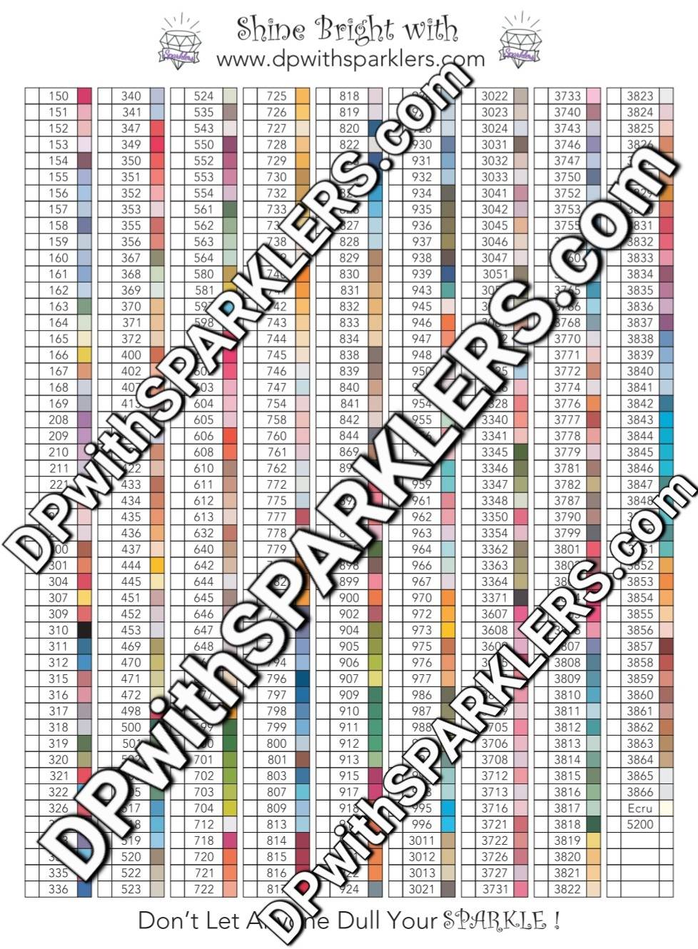 free printable dmc color chart for diamond painting