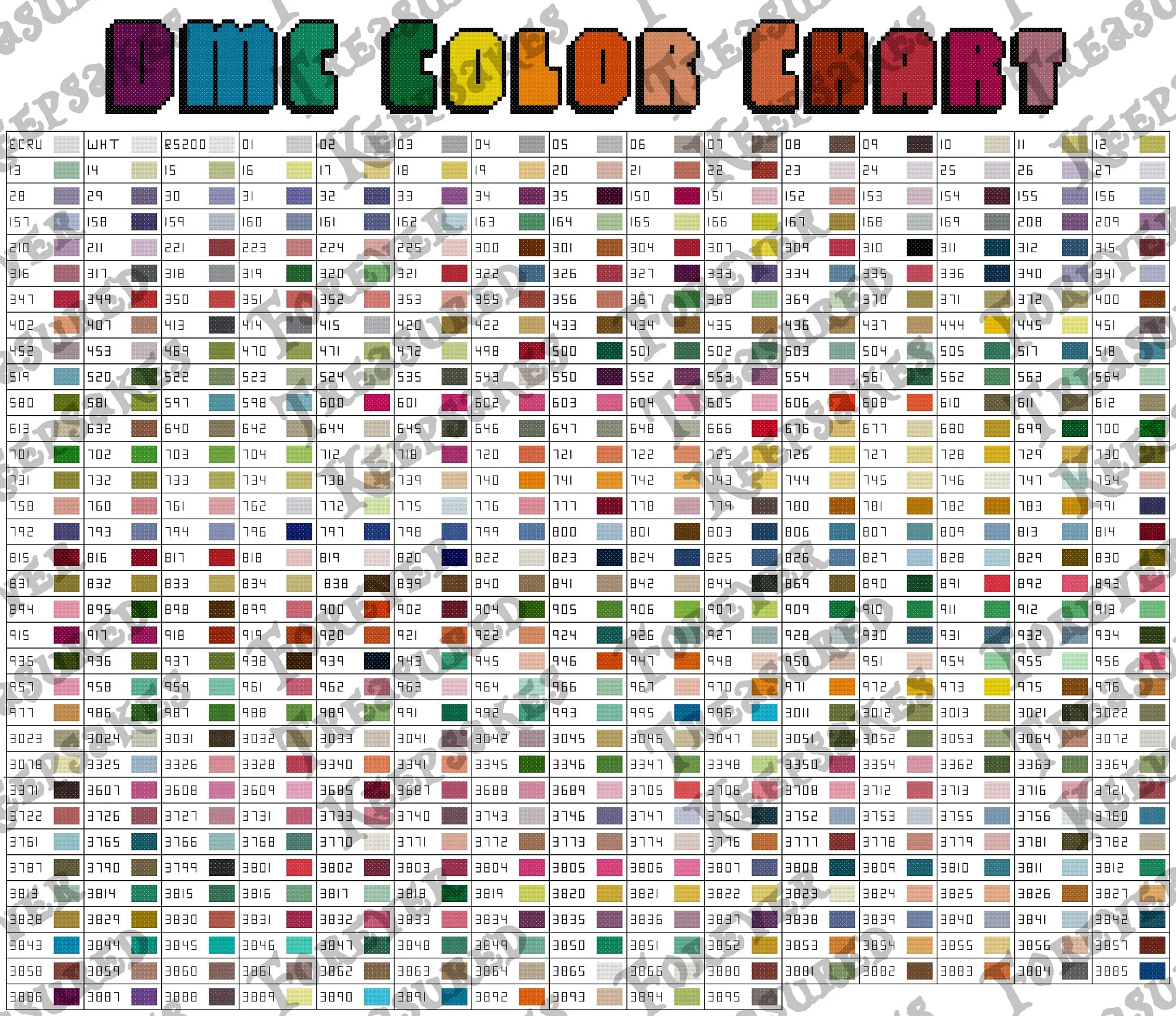 free printable dmc color chart free printable dmc color chart