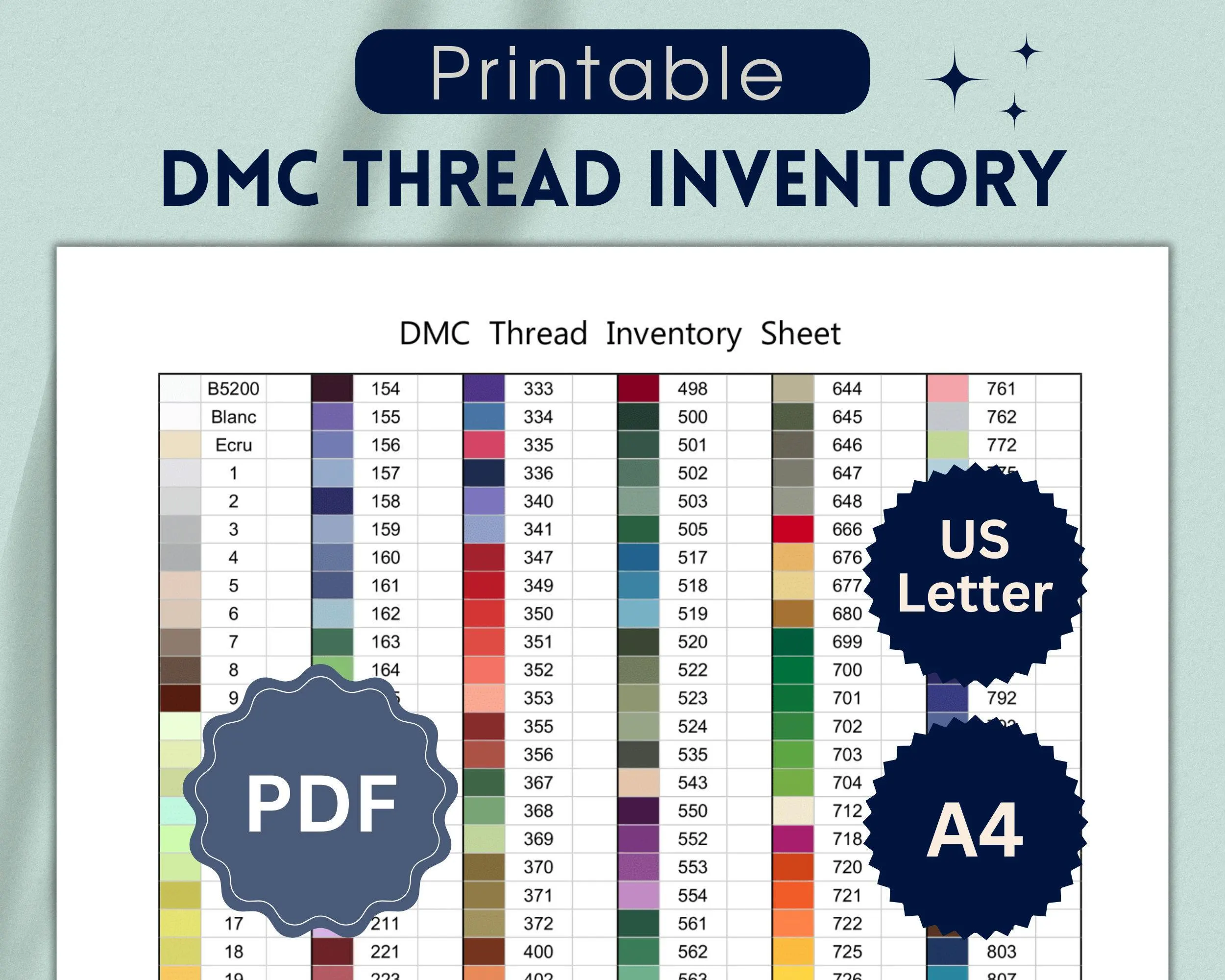 Dmc Thread Inventory Sheet Floss Tracker