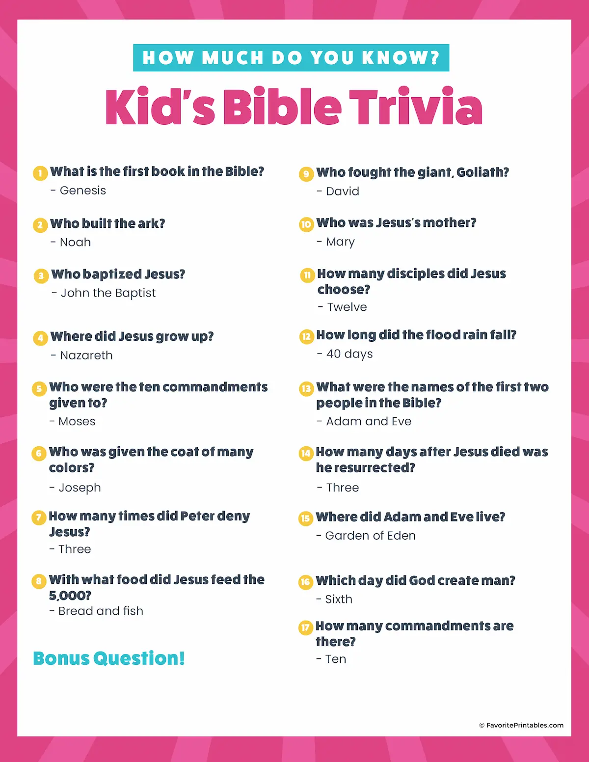 Easy Bible Trivia For Kids Easy Bible Trivia For Kids
