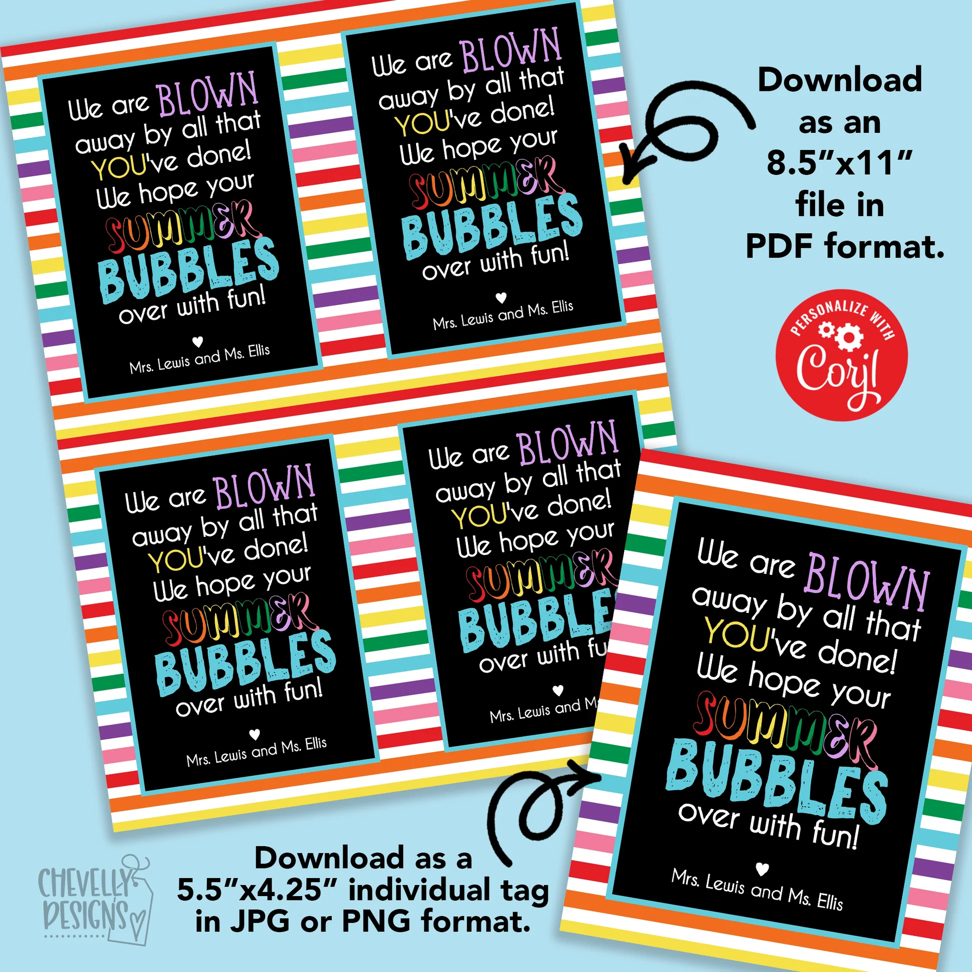 Editable Blown Away End Of School Student Gift Tags For Bubbles Printable Digital File