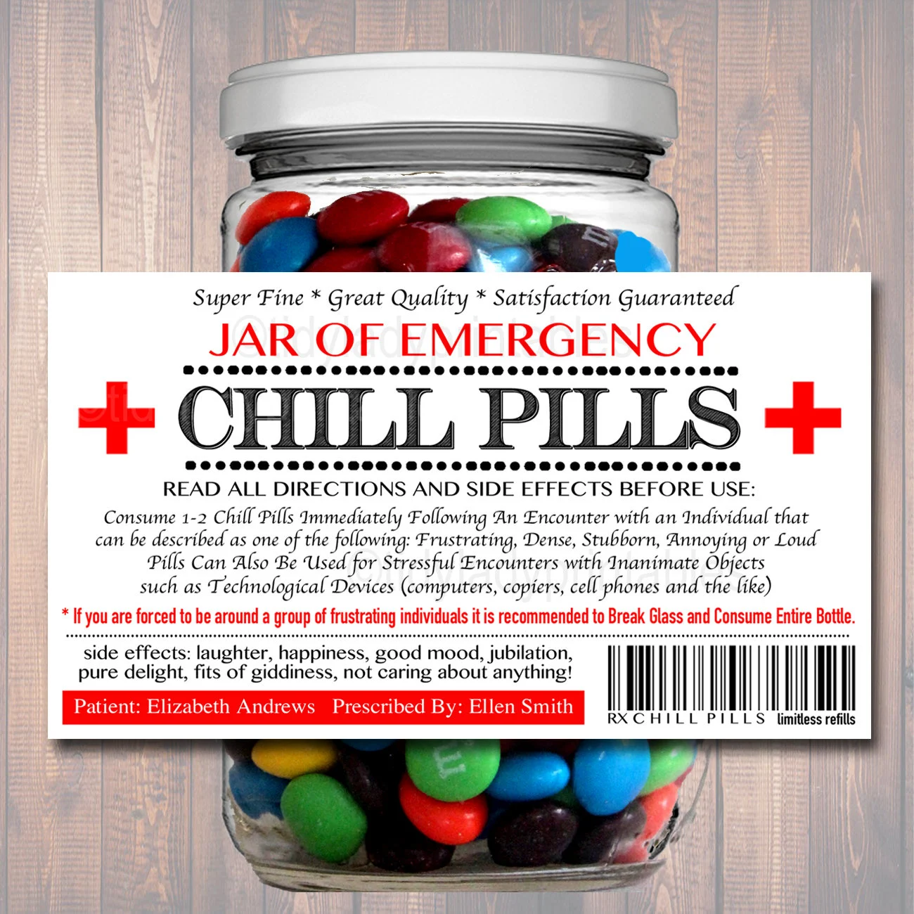 Editable Chill Pills Label Funny Gag