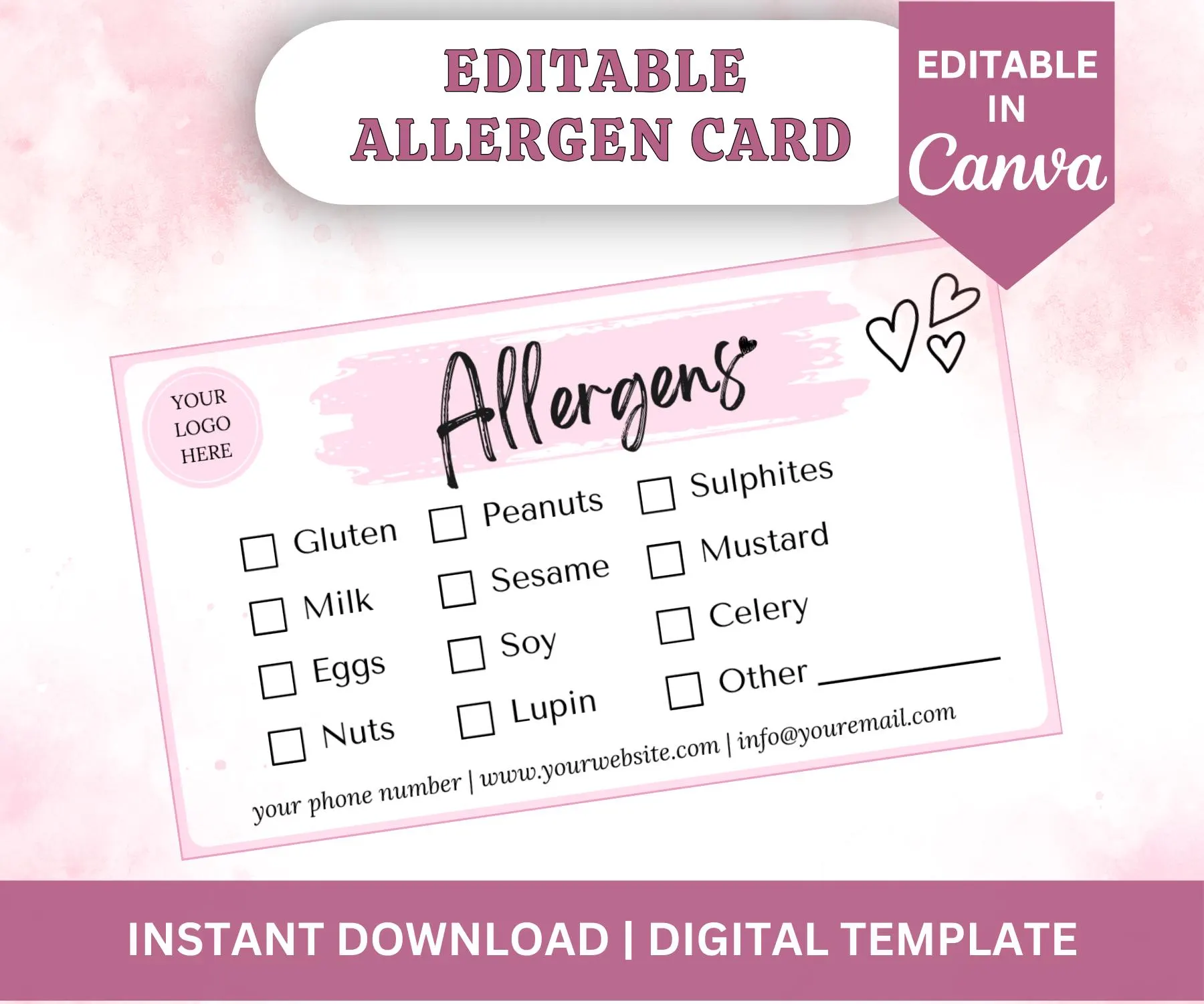 Editable Food Allergen Card Template Editable Food Allergen Card Template