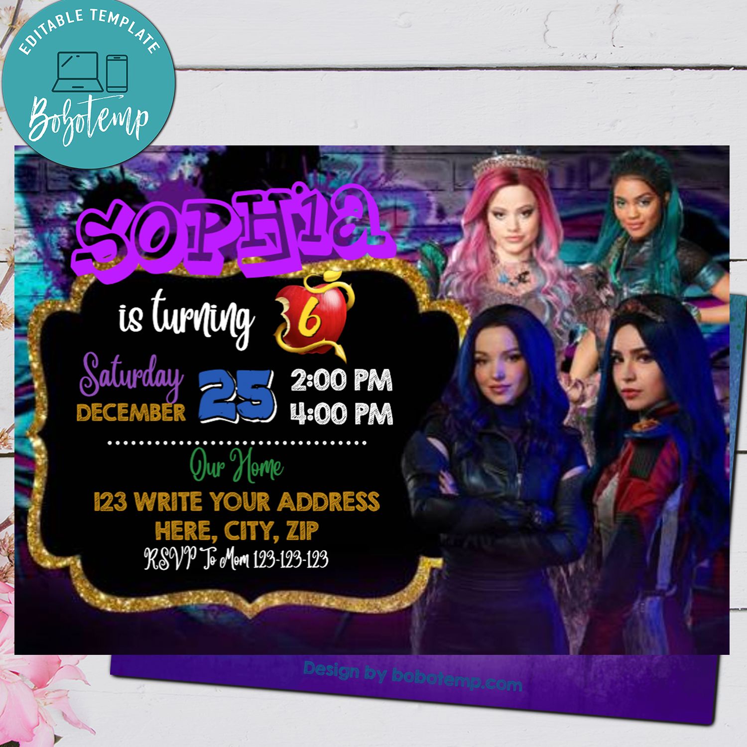Editable Girl Descendants 3 Birthday Invitation Instant Download Editable Girl Descendants 3 Birthday Invitation Instant Download