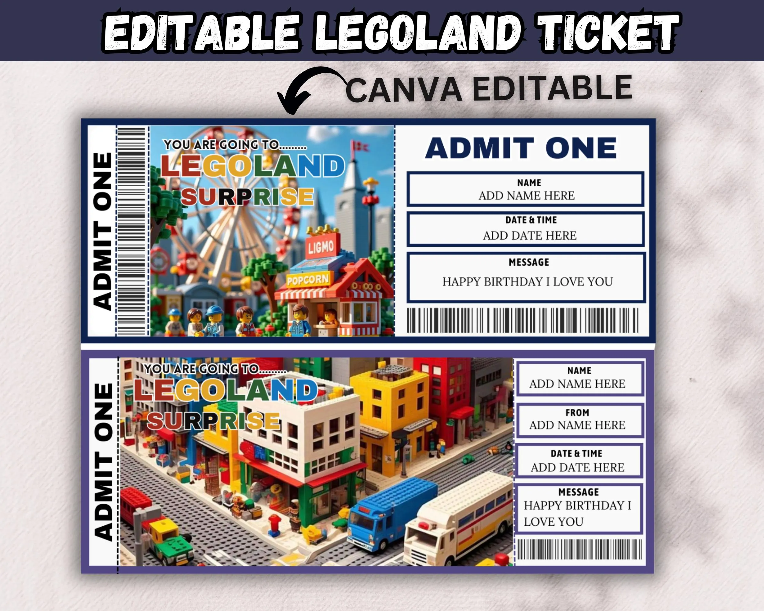 Editable Legoland Ticket Theme Surprise Editable Legoland Ticket Theme Surprise