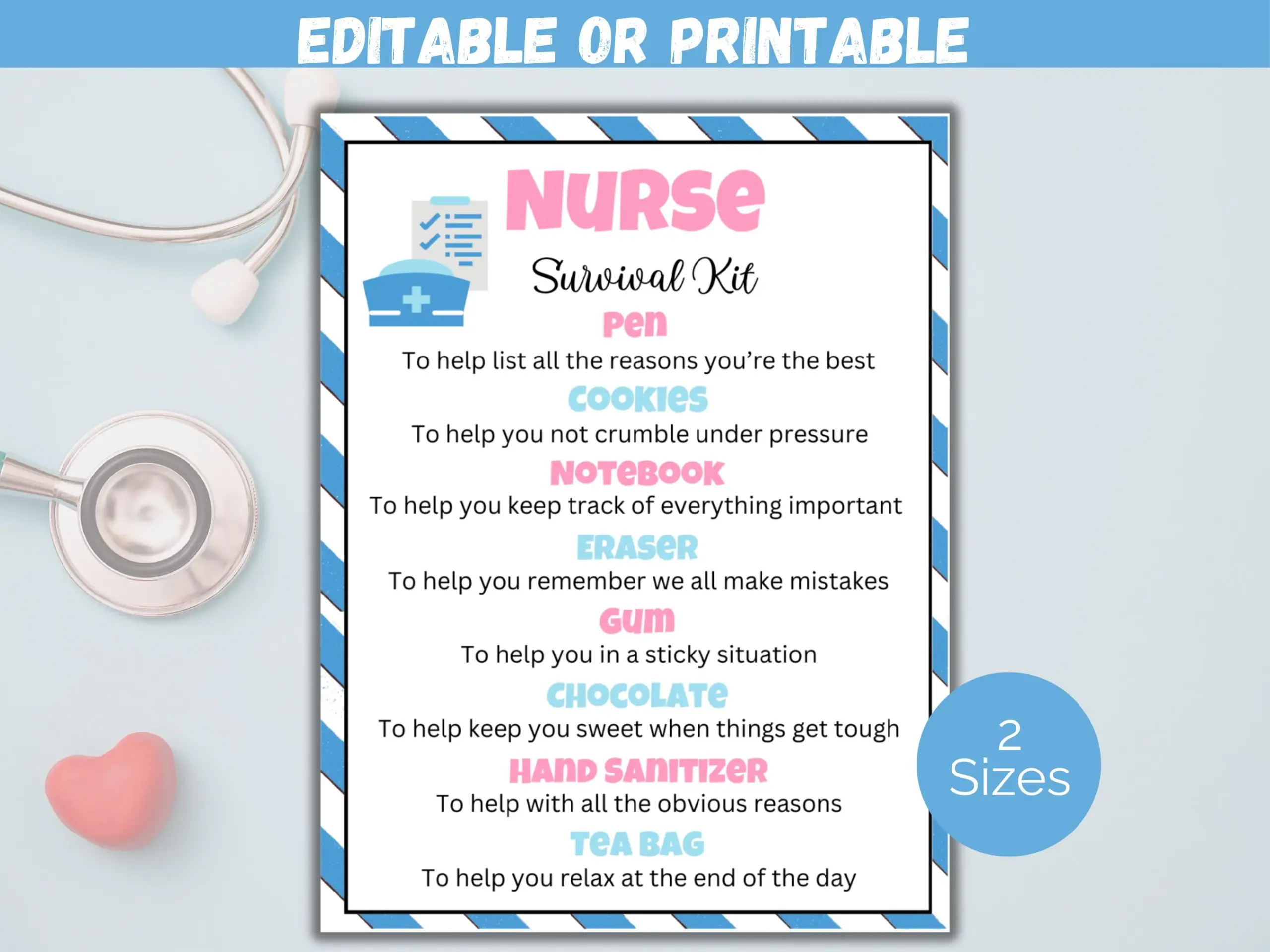 free printable nursing survival kit template