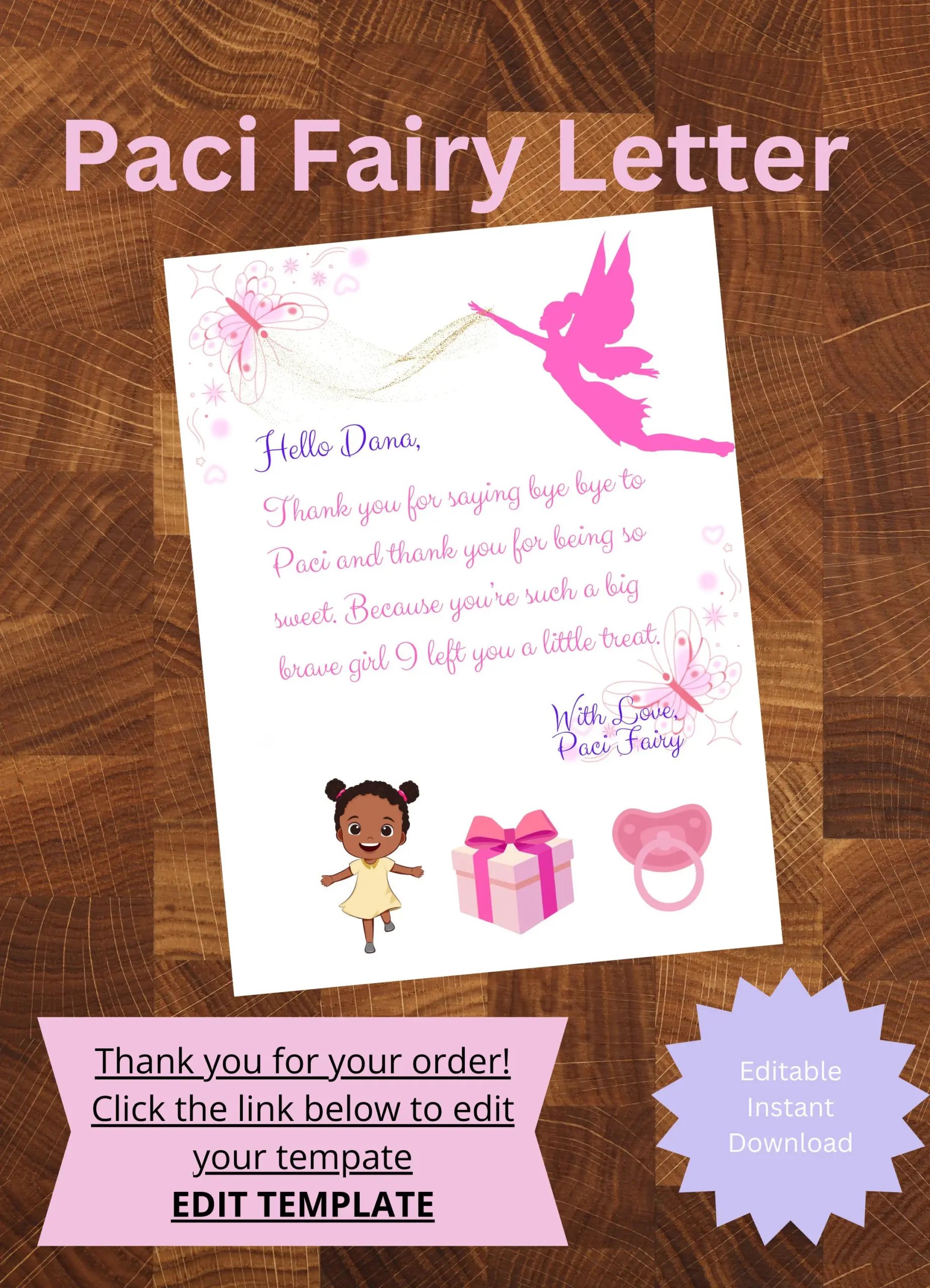 Editable Pacifier Or Binky Fairy Letter