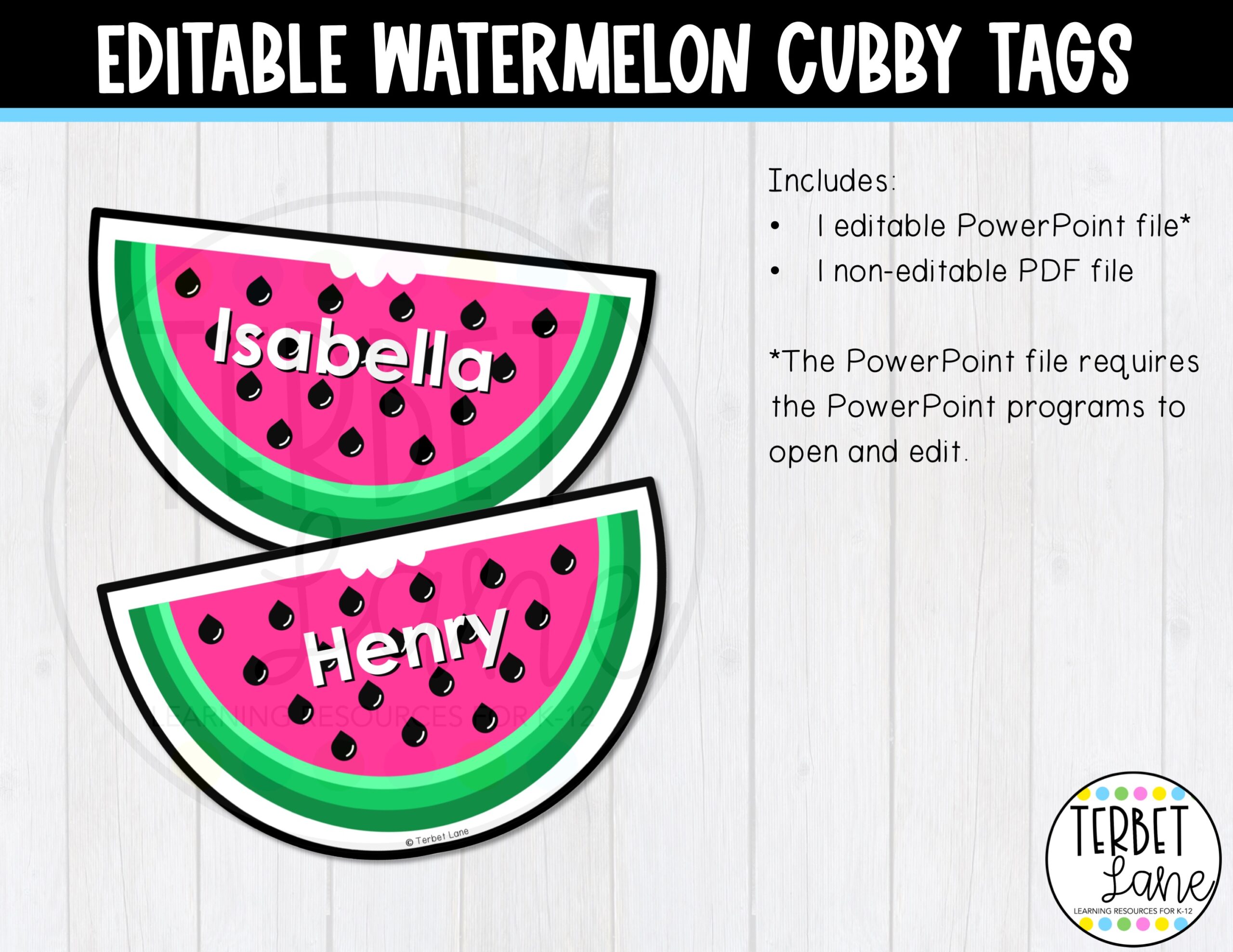 Editable Watermelon Themed Summer Cubby Tags Locker Labels