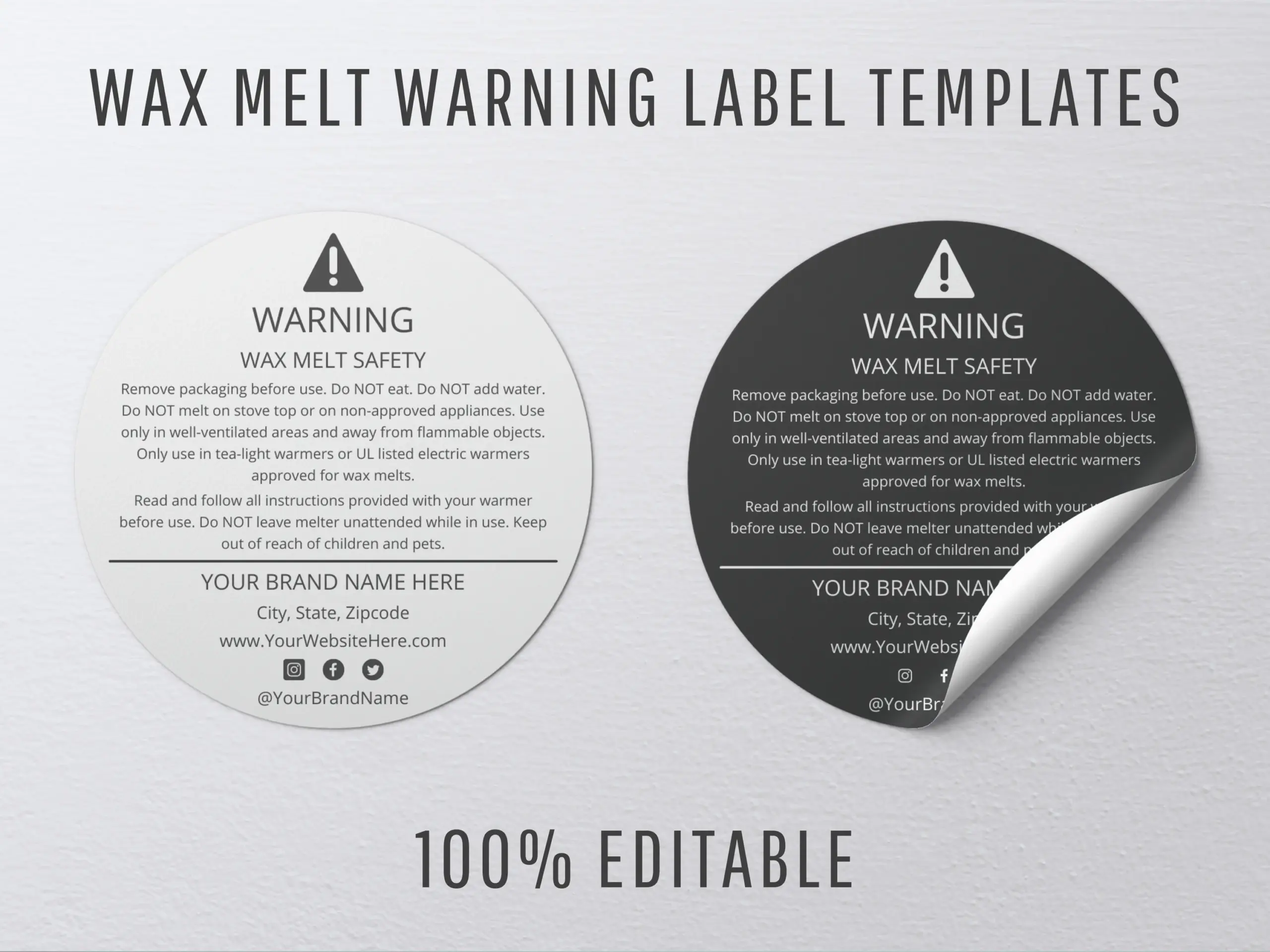 Editable Wax Melt Warning Label Template